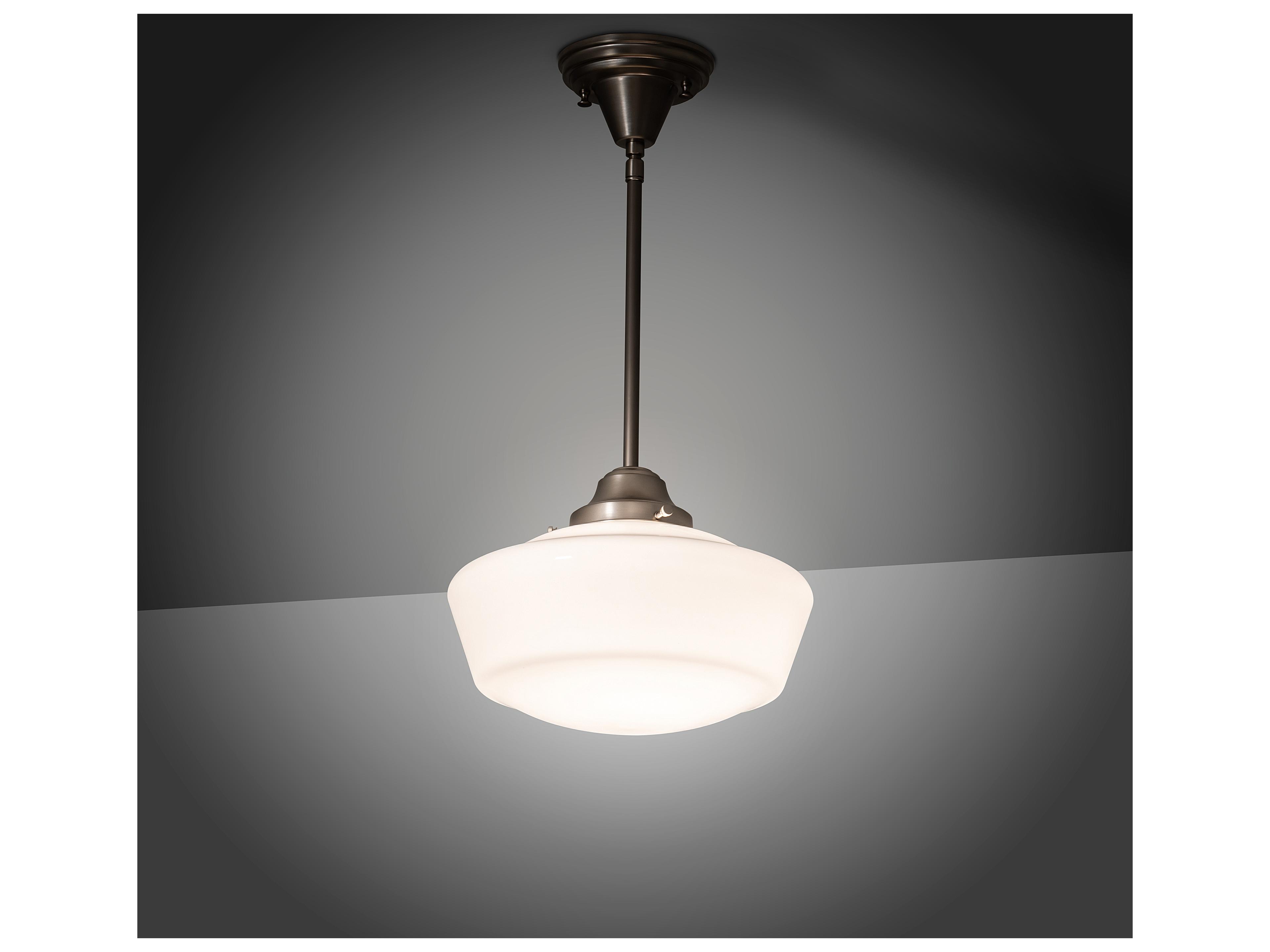 Meyda Revival Schoolhouse 1-Light Nickel White Glass Mini Pendant