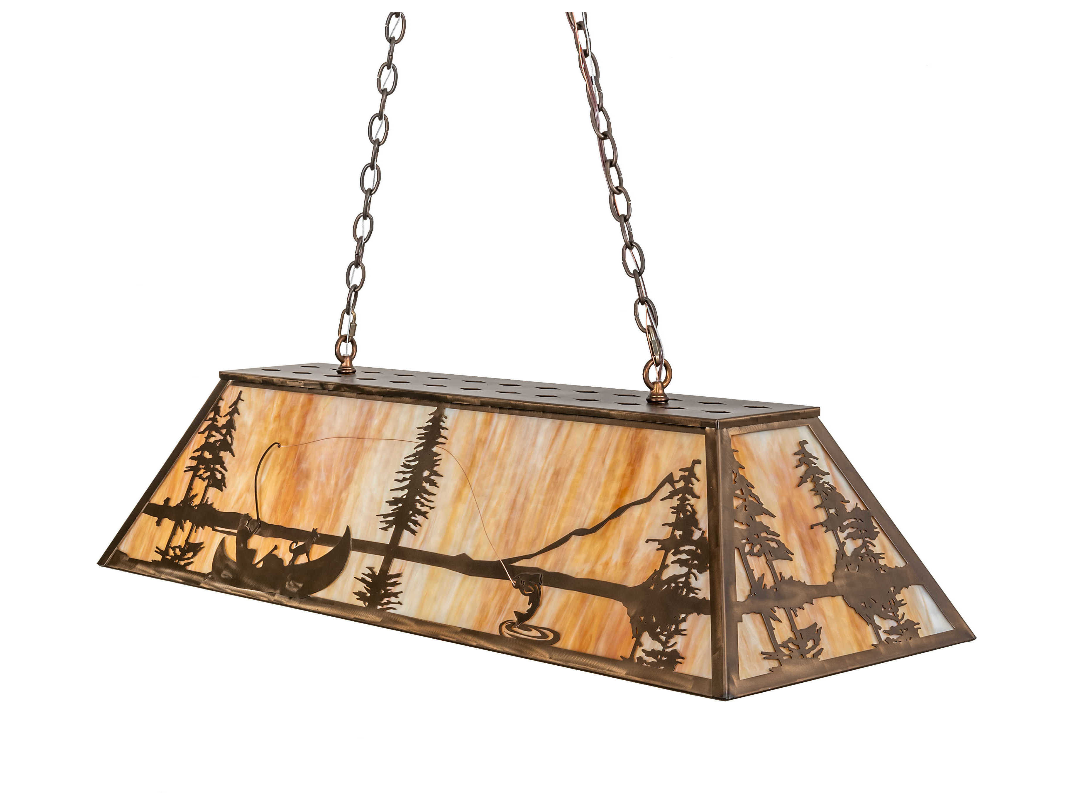 Meyda Trout & Fisherman 6-Light Antique Copper Off White Glass Island Pendant