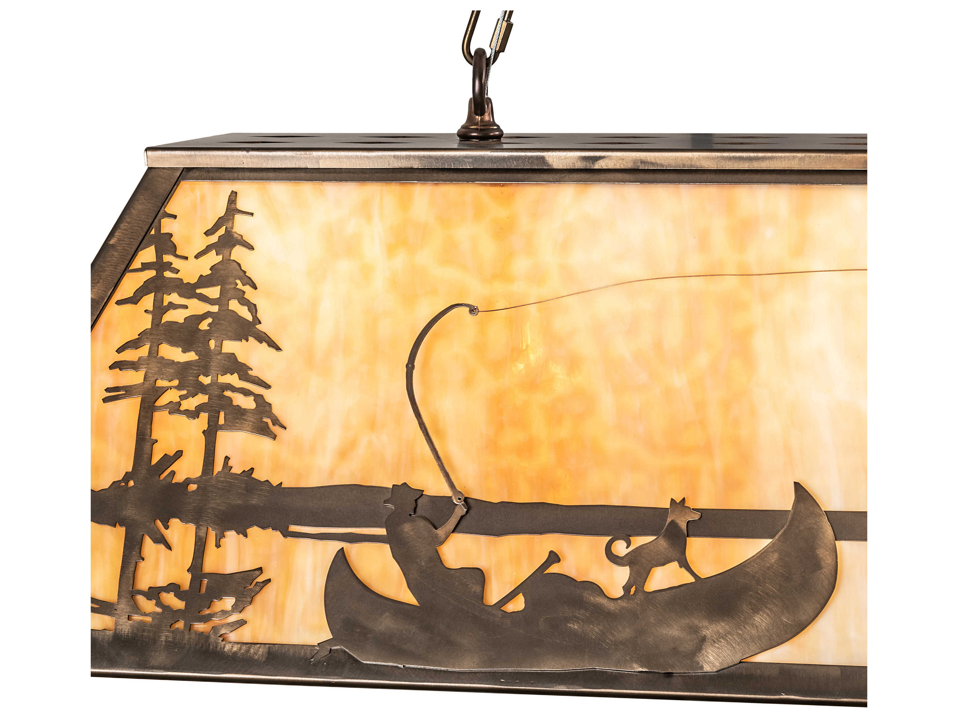 Meyda Trout & Fisherman 6-Light Antique Copper Off White Glass Island Pendant