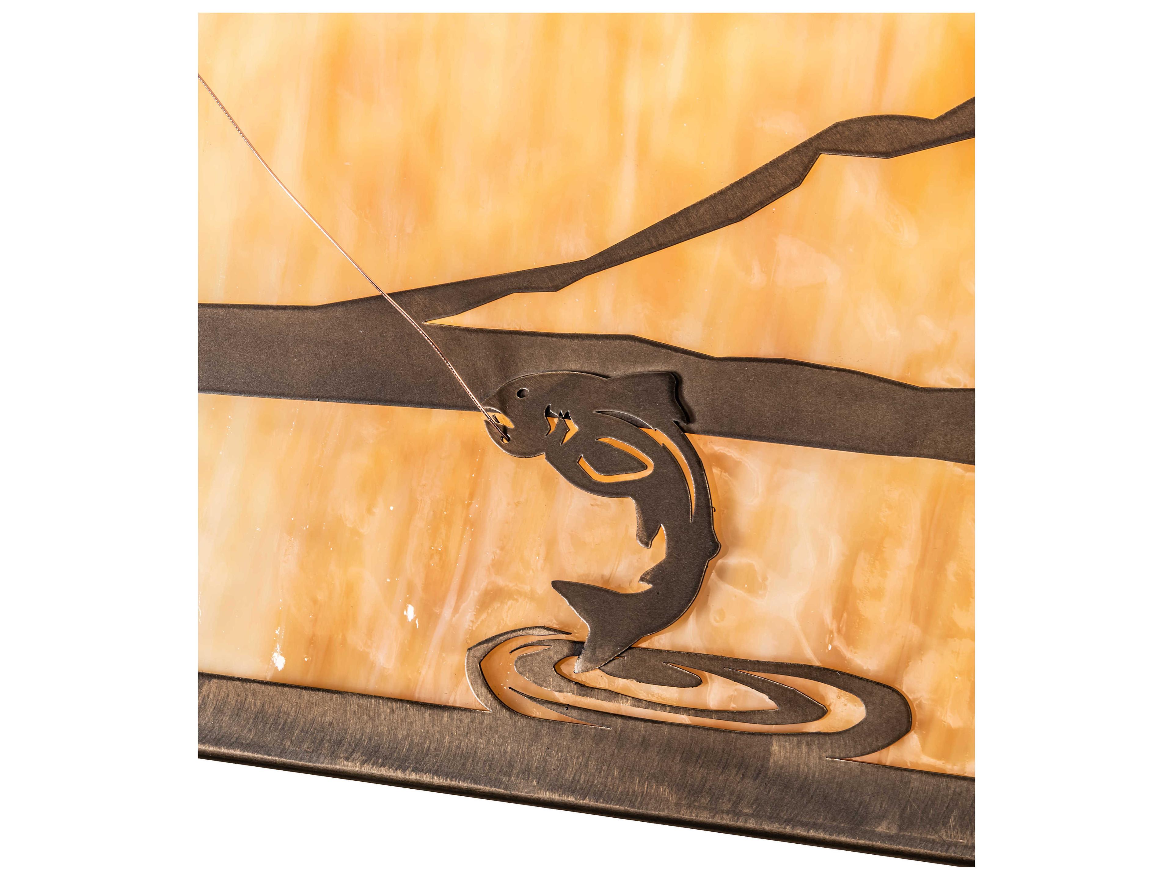 Meyda Trout & Fisherman 6-Light Antique Copper Off White Glass Island Pendant