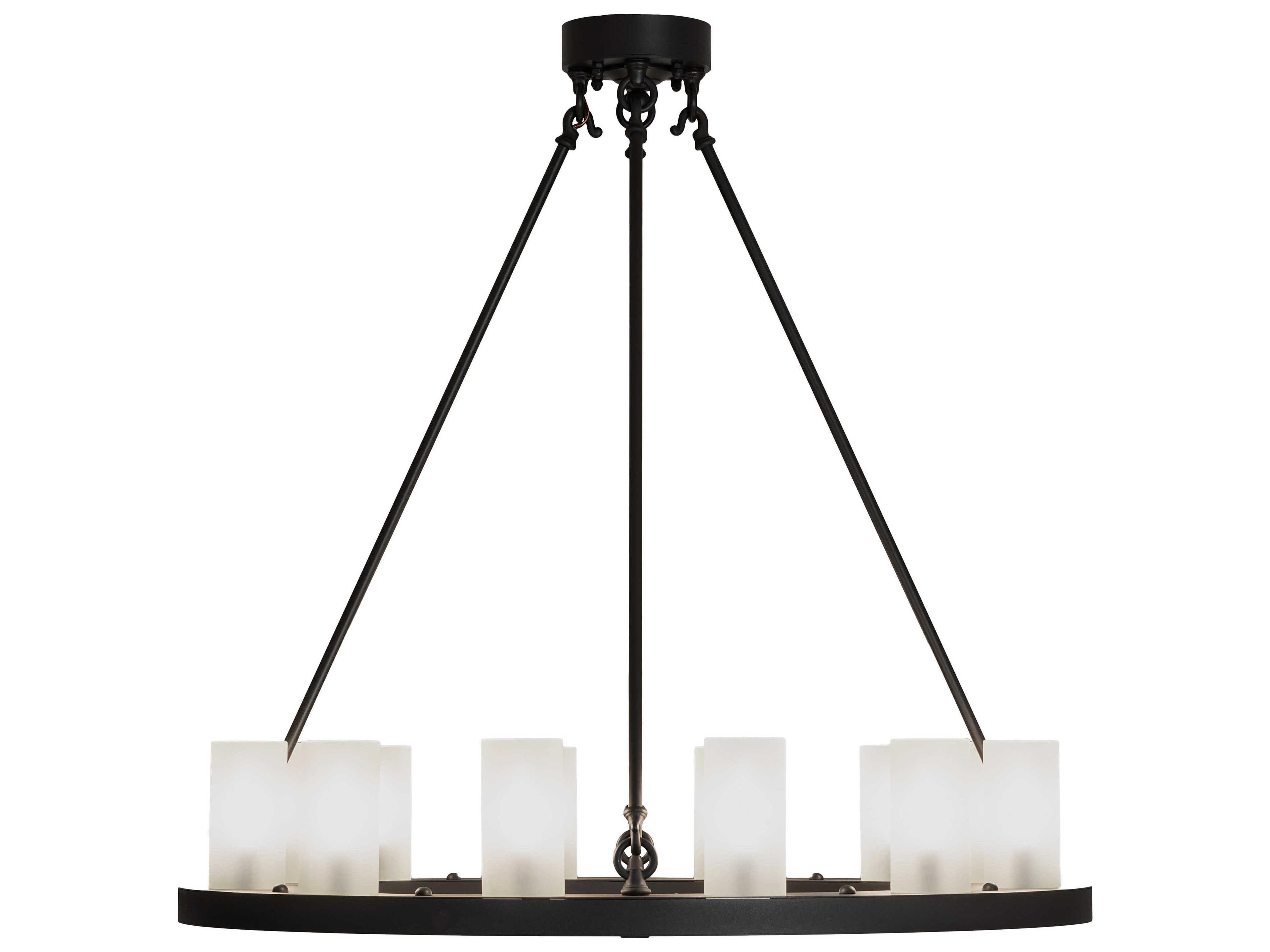 Meyda Loxley 12-Light Wrought Iron Black Glass Cylinder Round Chandelier