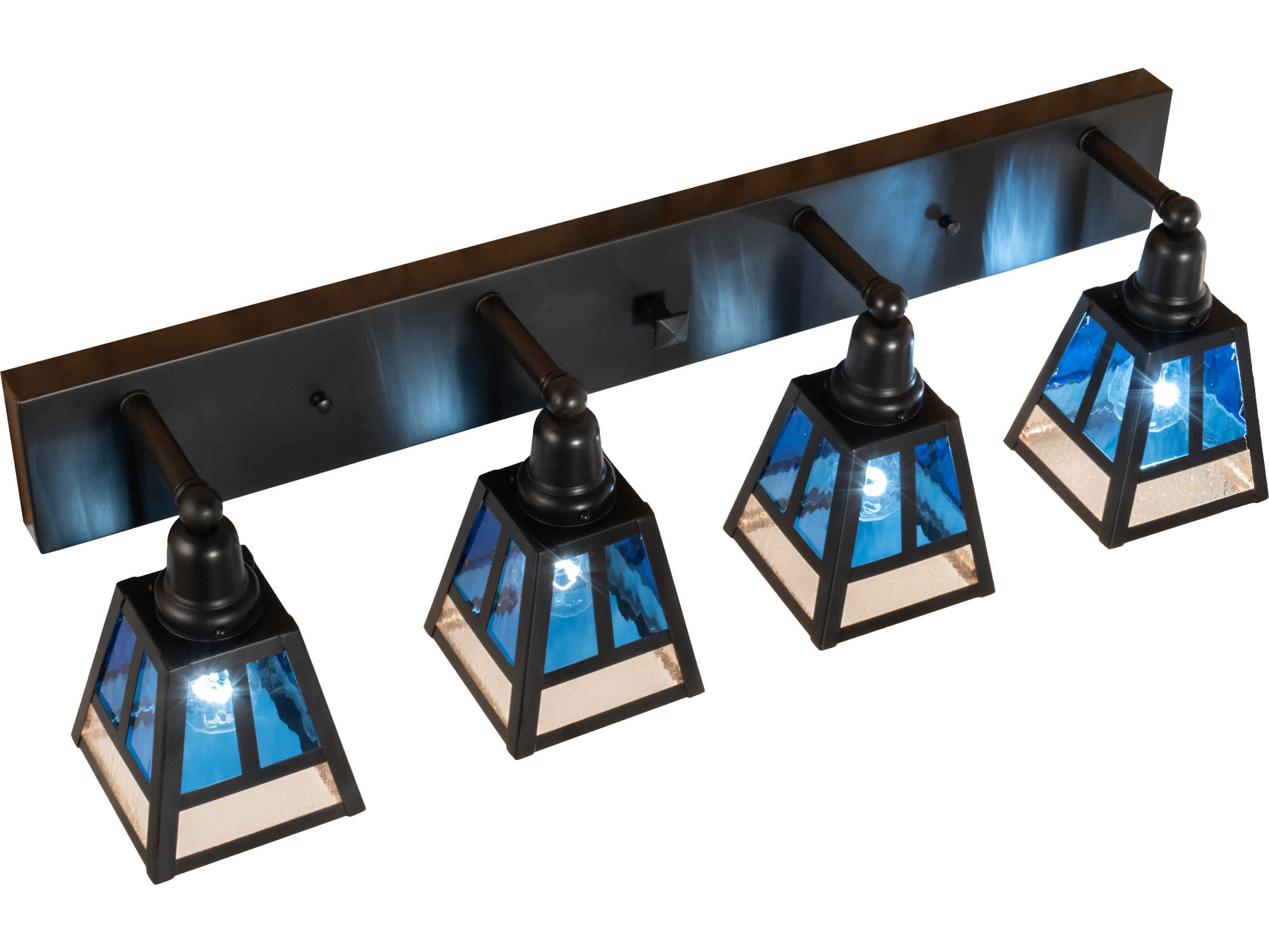Meyda T-mission 4-Light Craftsman Brown Blue Glass Vanity Light