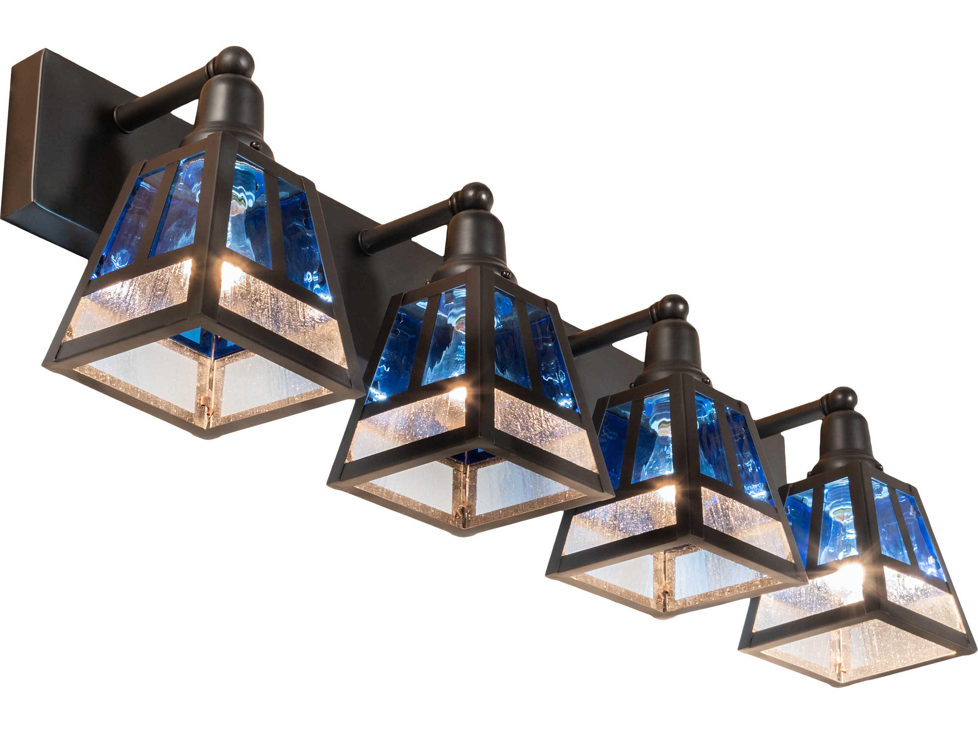 Meyda T-mission 4-Light Craftsman Brown Blue Glass Vanity Light