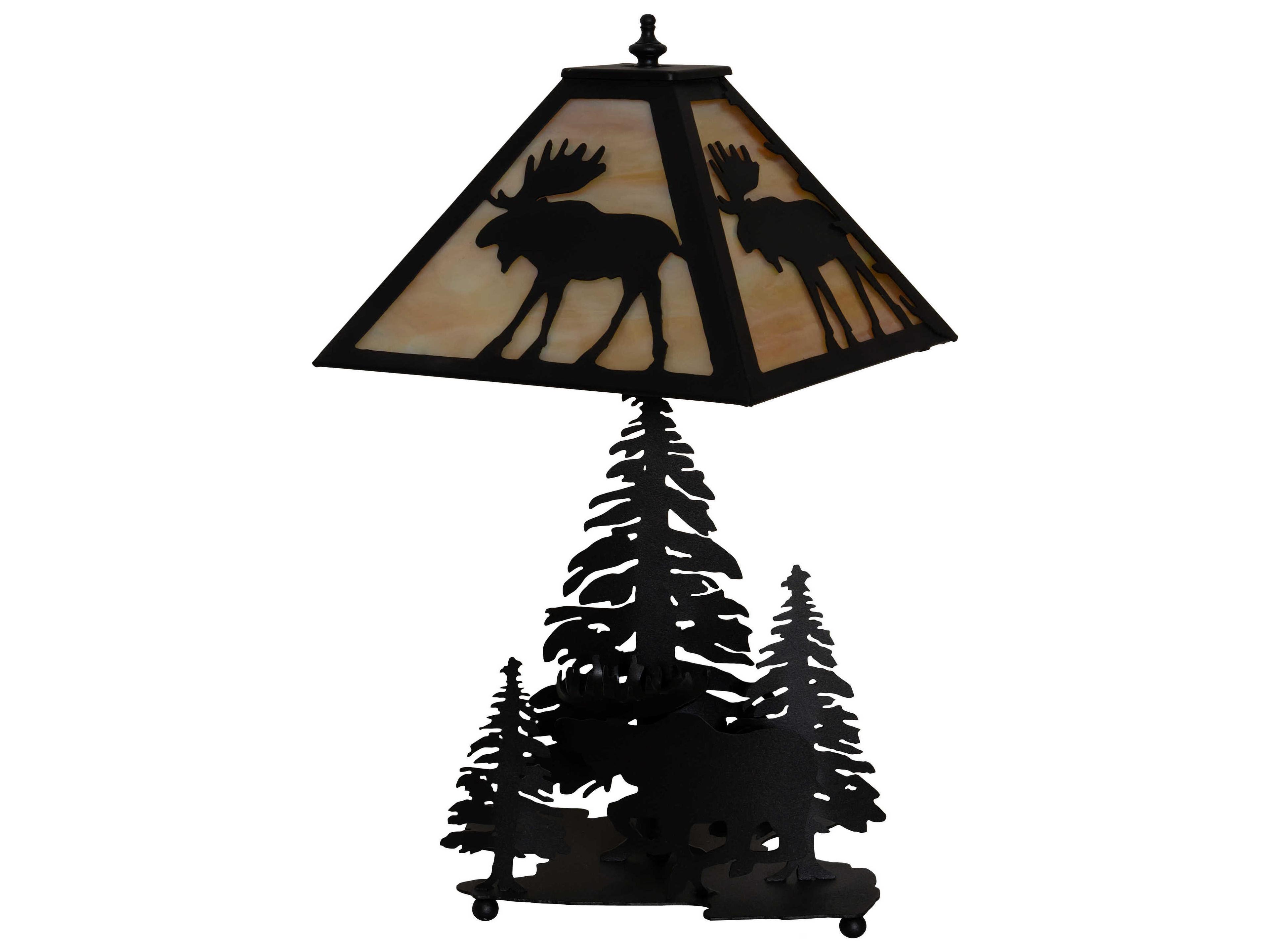 Meyda Moose On The Loose Glass Rustic Lodge Black Beige Off White Table Lamp