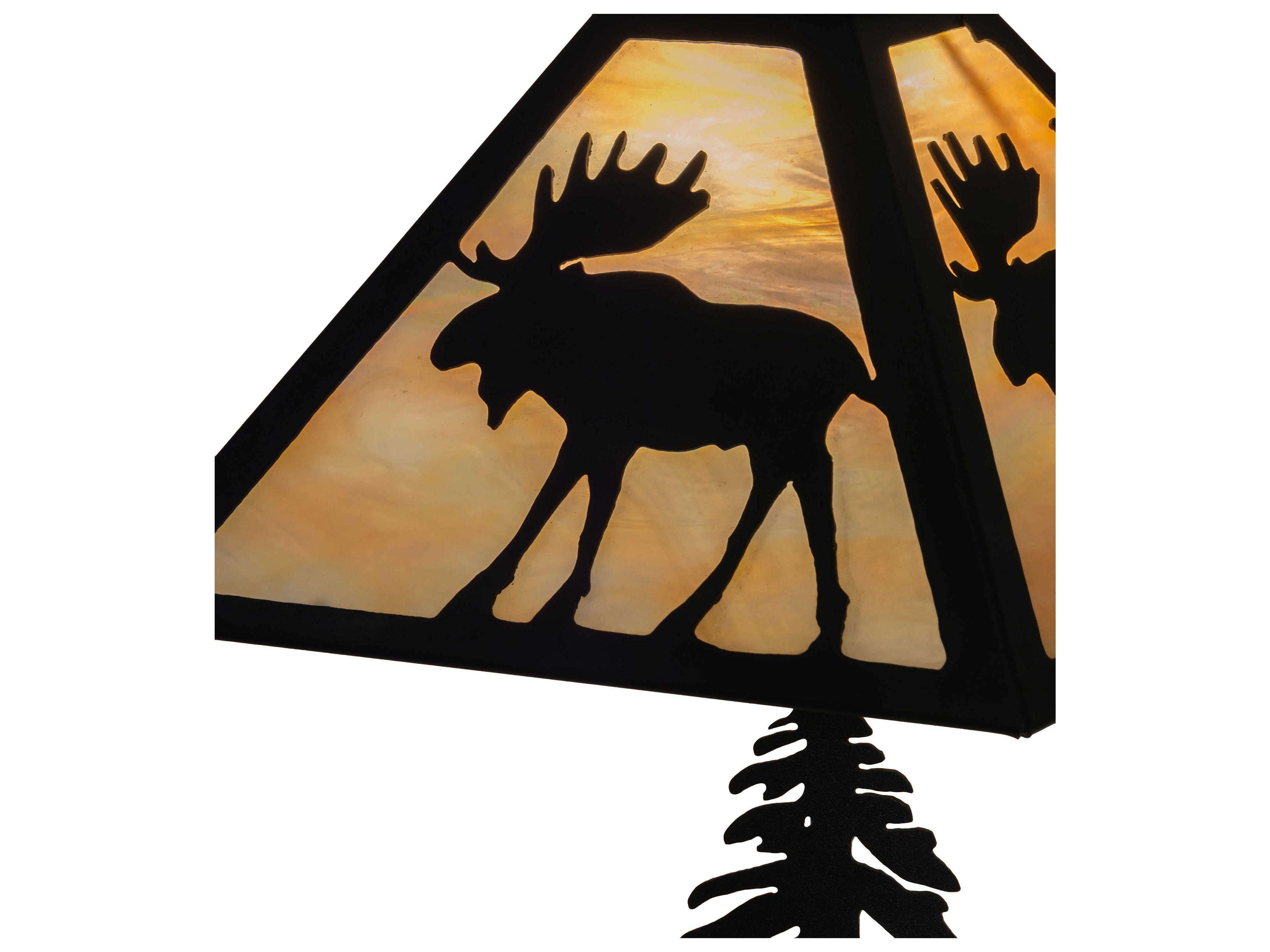 Meyda Moose On The Loose Glass Rustic Lodge Black Beige Off White Table Lamp