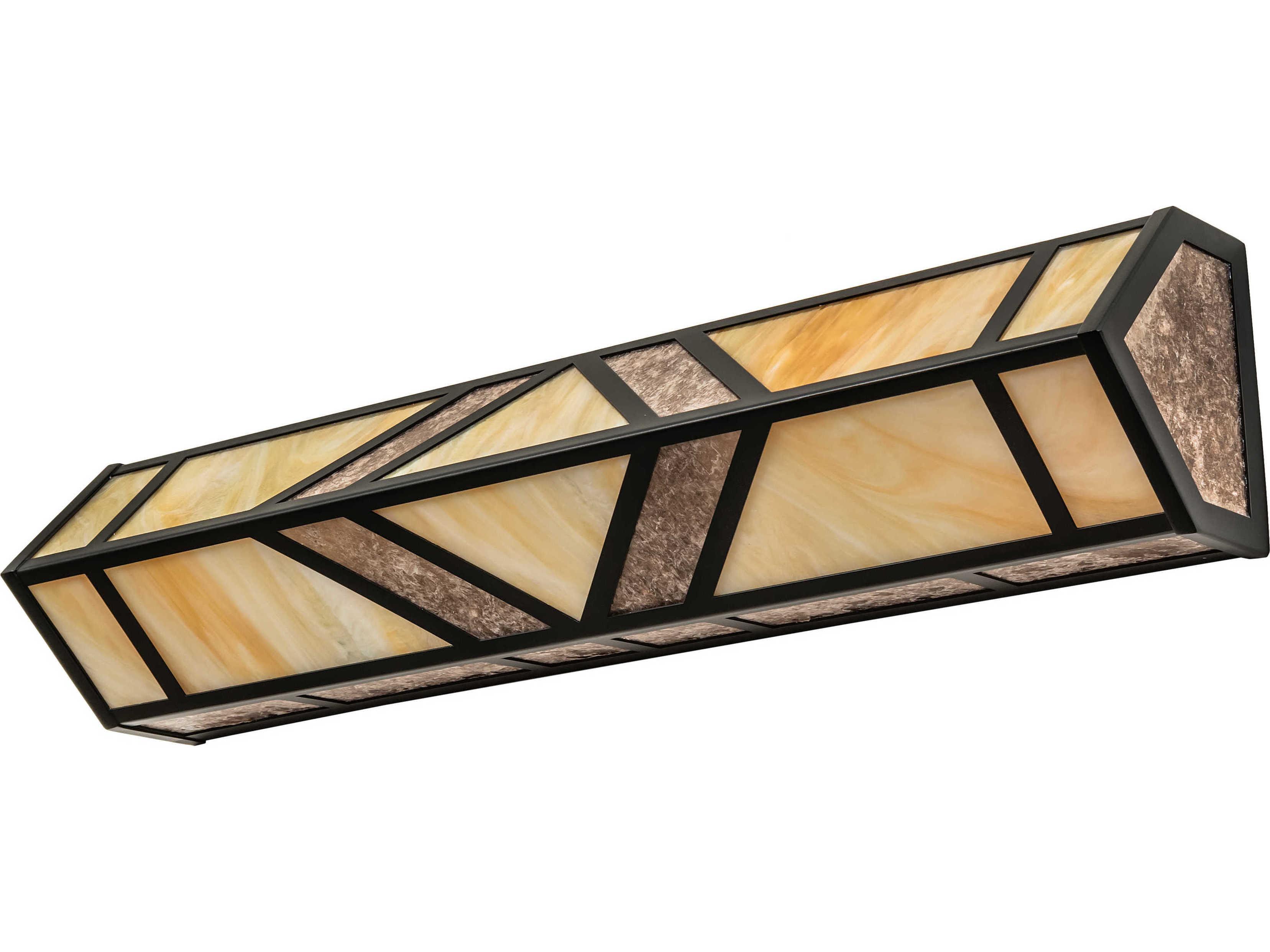 Meyda Santa Fe 4-Light Black Beige Silver Mica Off White Glass LED Vanity Light