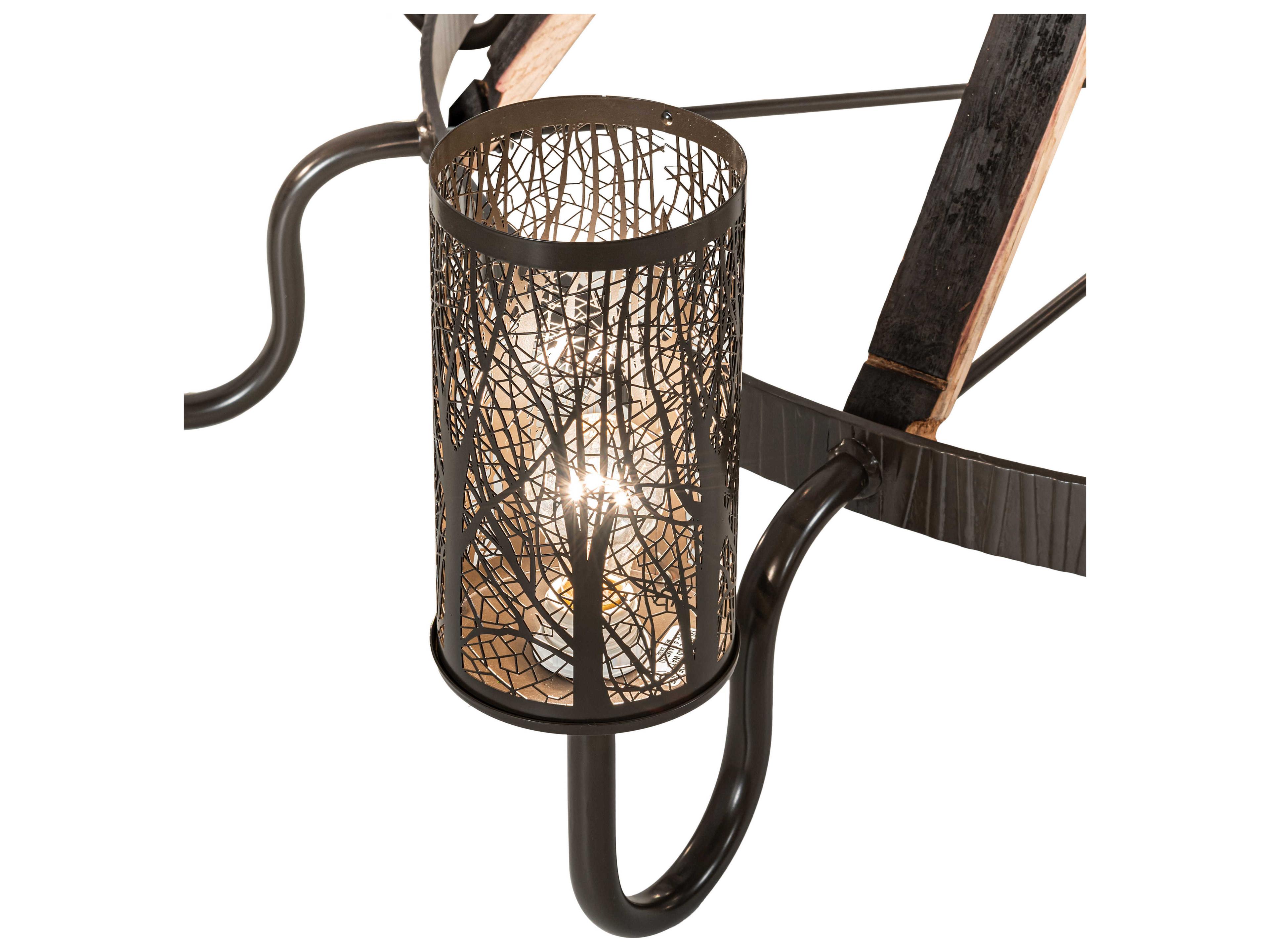 Meyda Barrel Stave 12-Light Natural Wood Timeless Bronze Cylinder Tiered Chandelier