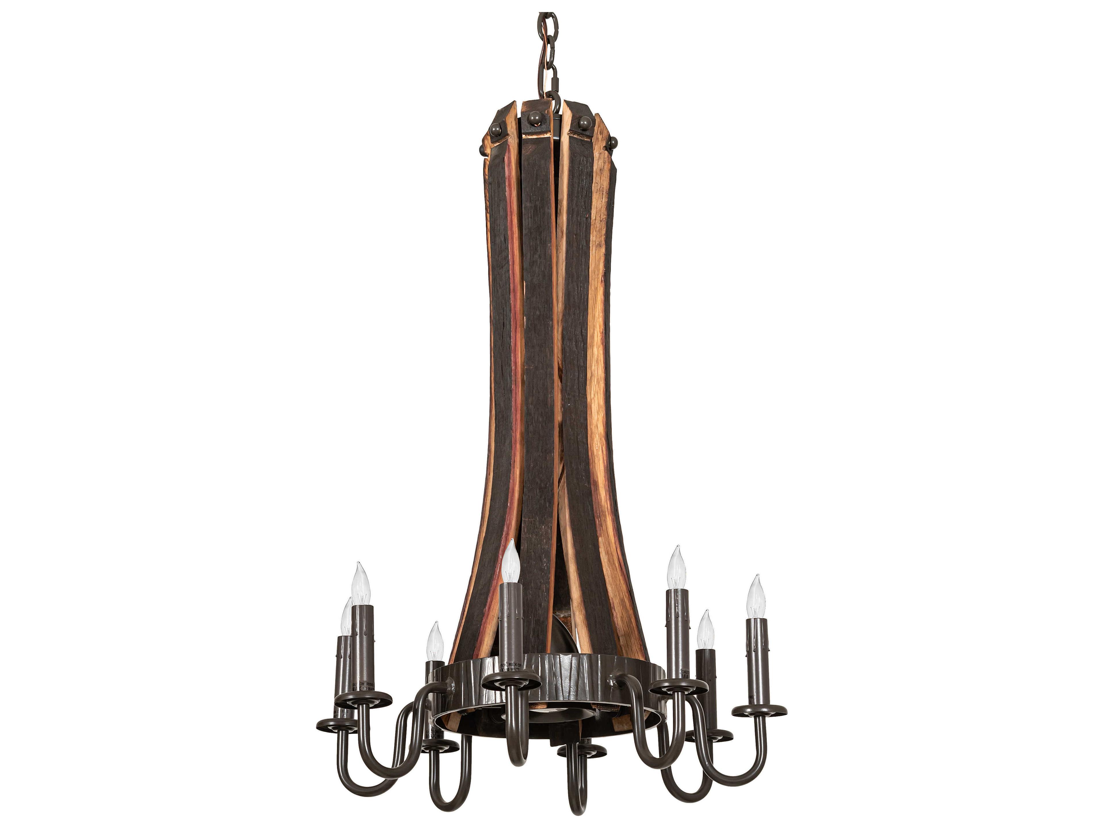 Meyda Barrel Stave 8 1-Light Natural Wood Timeless Bronze Brown Candelabra Chandelier