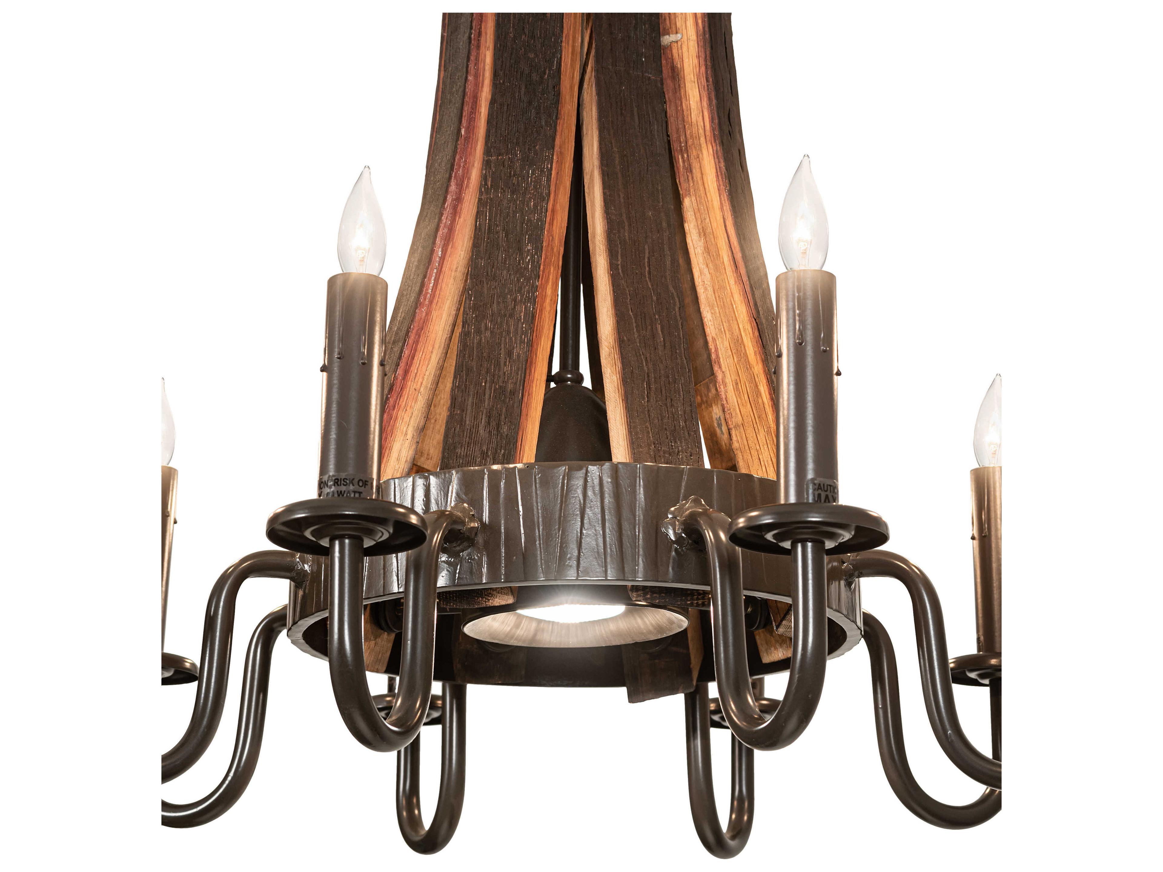 Meyda Barrel Stave 8 1-Light Natural Wood Timeless Bronze Brown Candelabra Chandelier