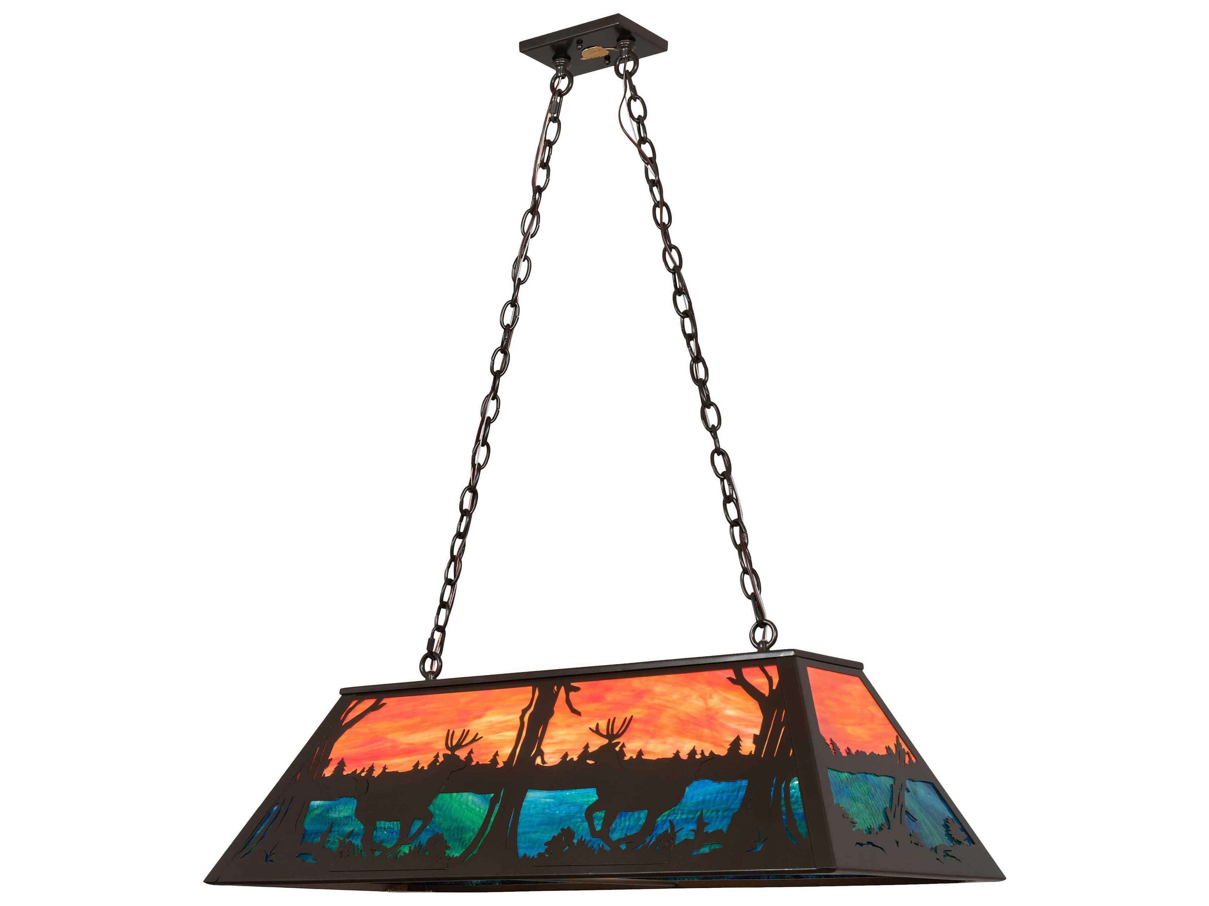 Meyda Deer At Lake 6-Light Timeless Bronze Blue Glass Geometric Island Pendant