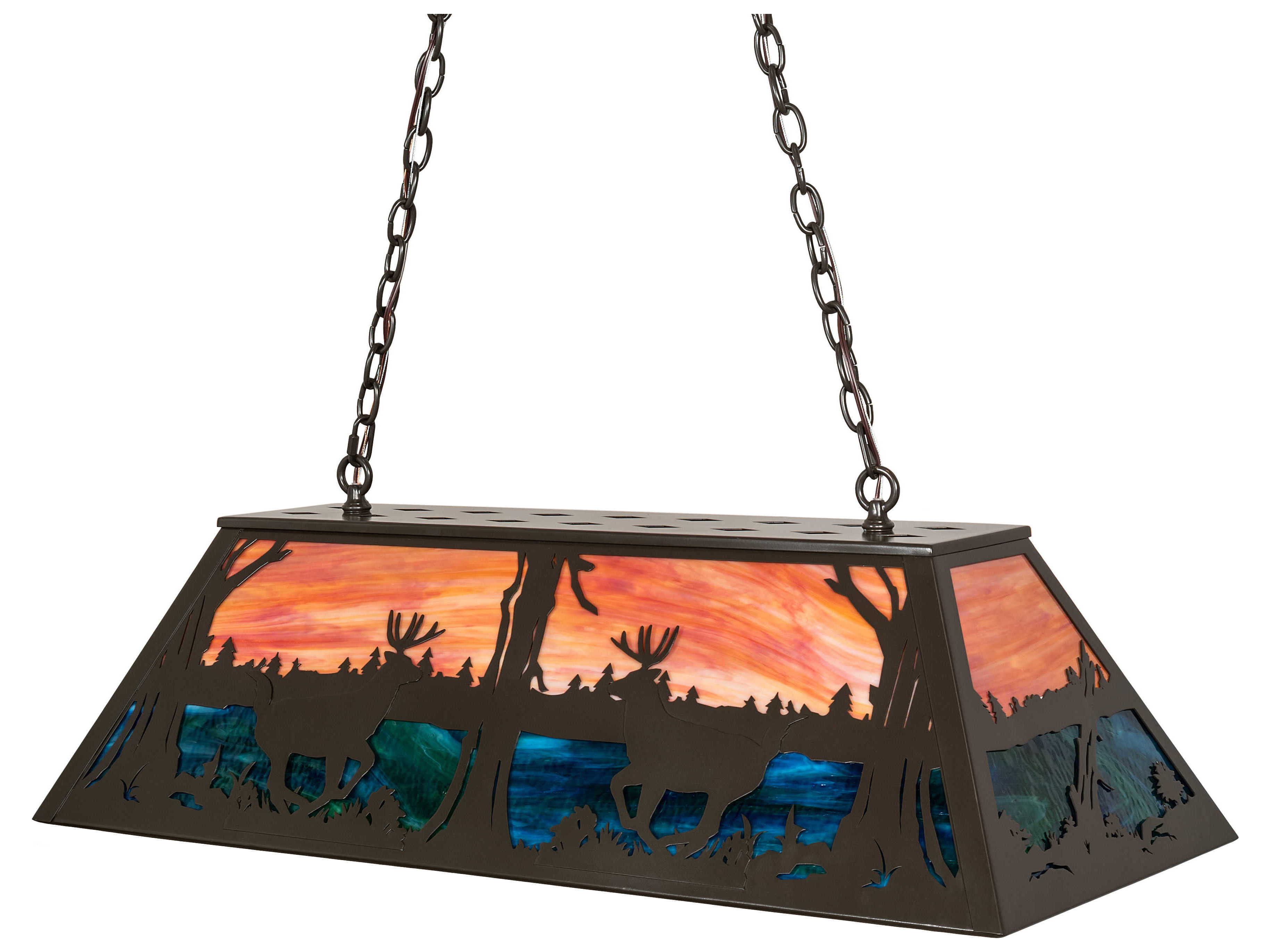 Meyda Deer At Lake 6-Light Timeless Bronze Blue Glass Geometric Island Pendant