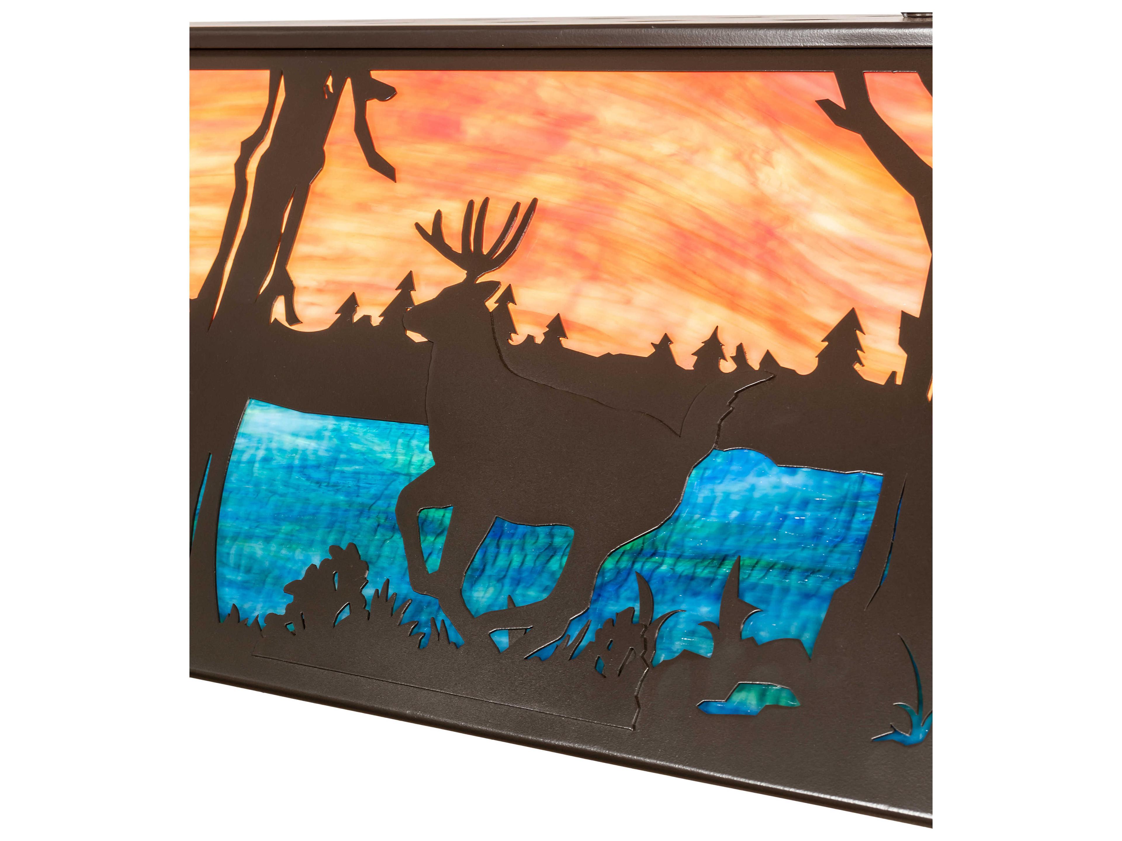 Meyda Deer At Lake 6-Light Timeless Bronze Blue Glass Geometric Island Pendant