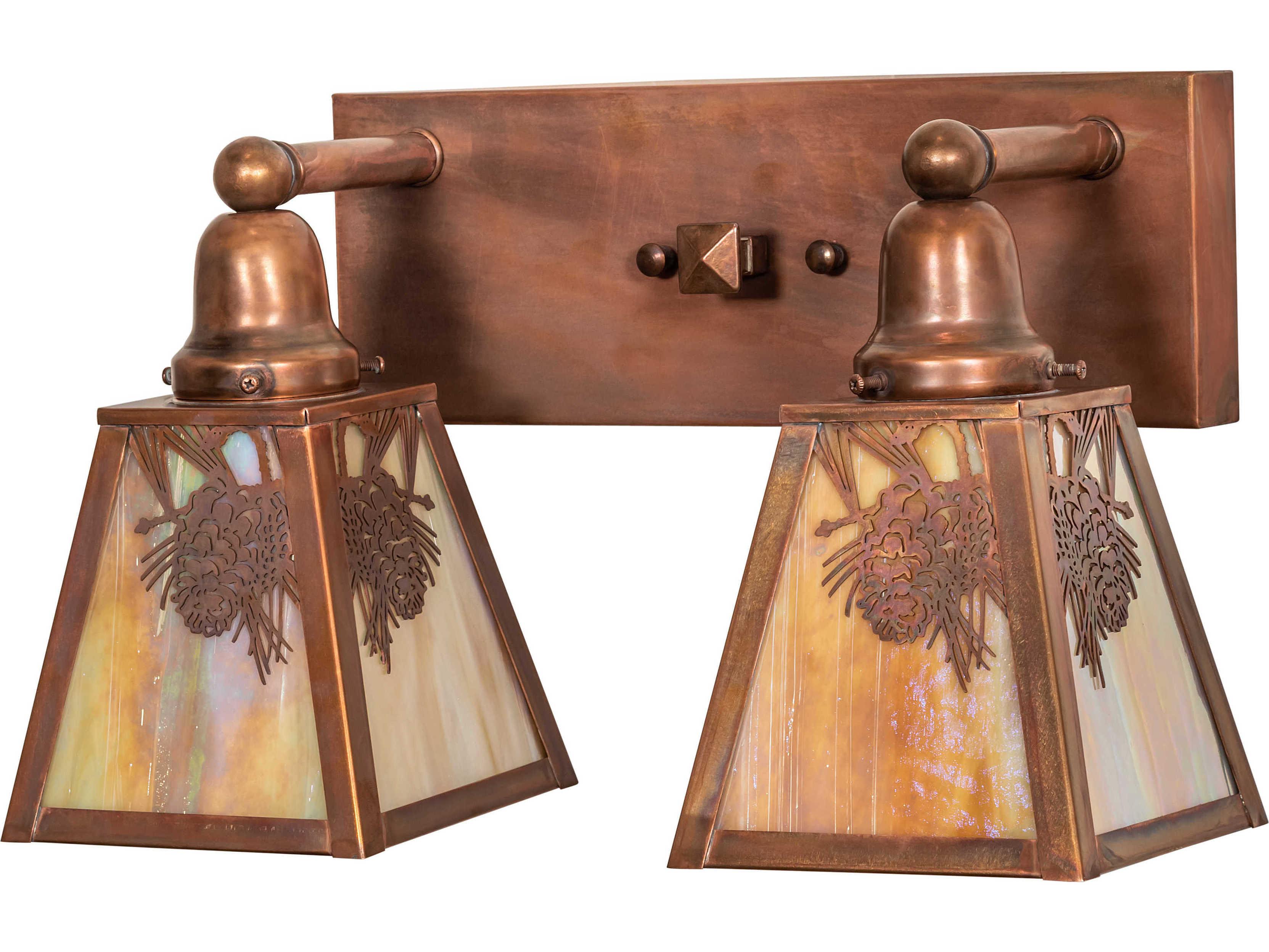 Meyda Winter Pine 2-Light Vintage Copper Off White Glass Vanity Light