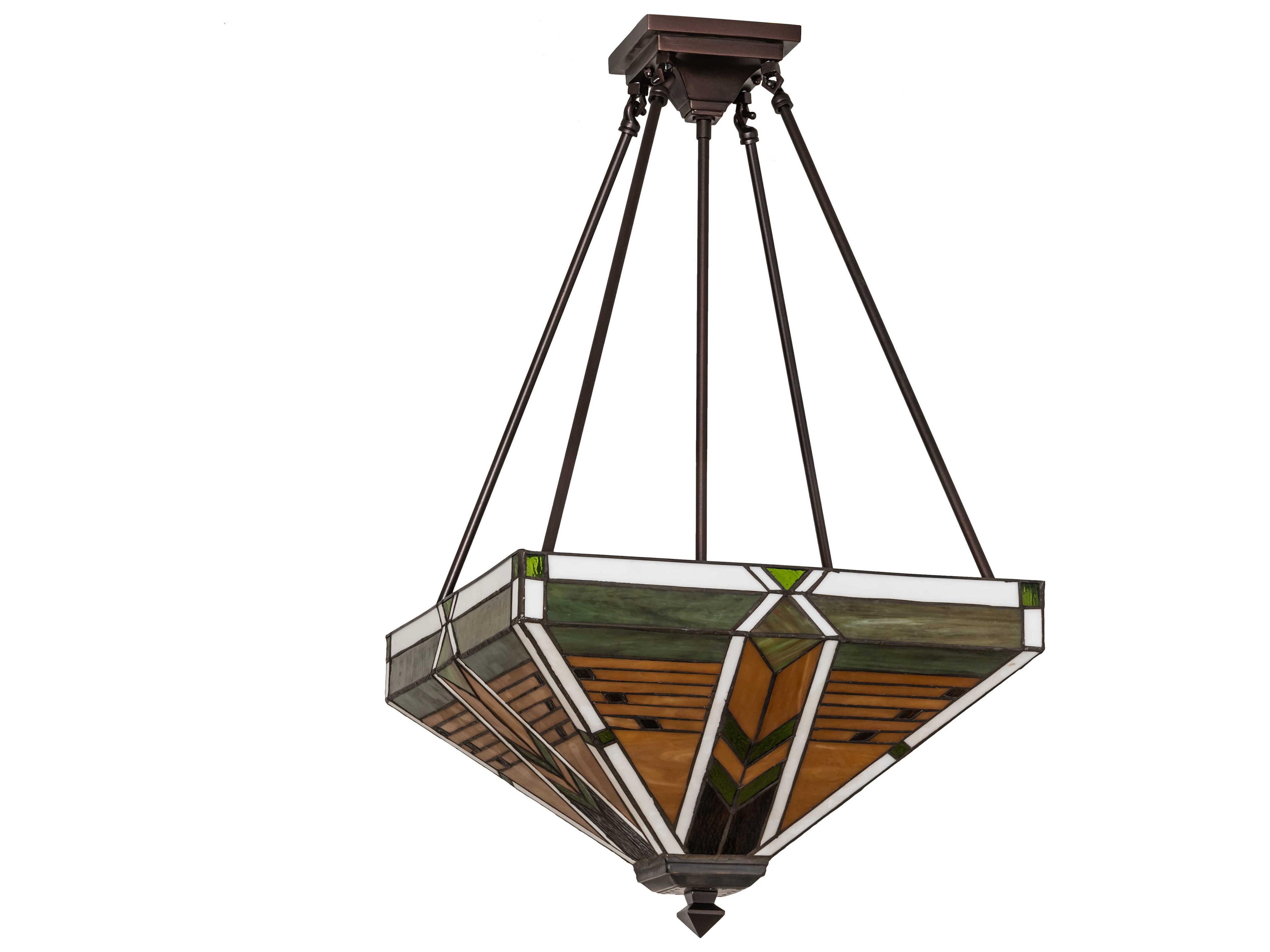 Meyda Abilene 4-Light Mahogany Bronze Brown Glass Tiffany Geometric Pendant