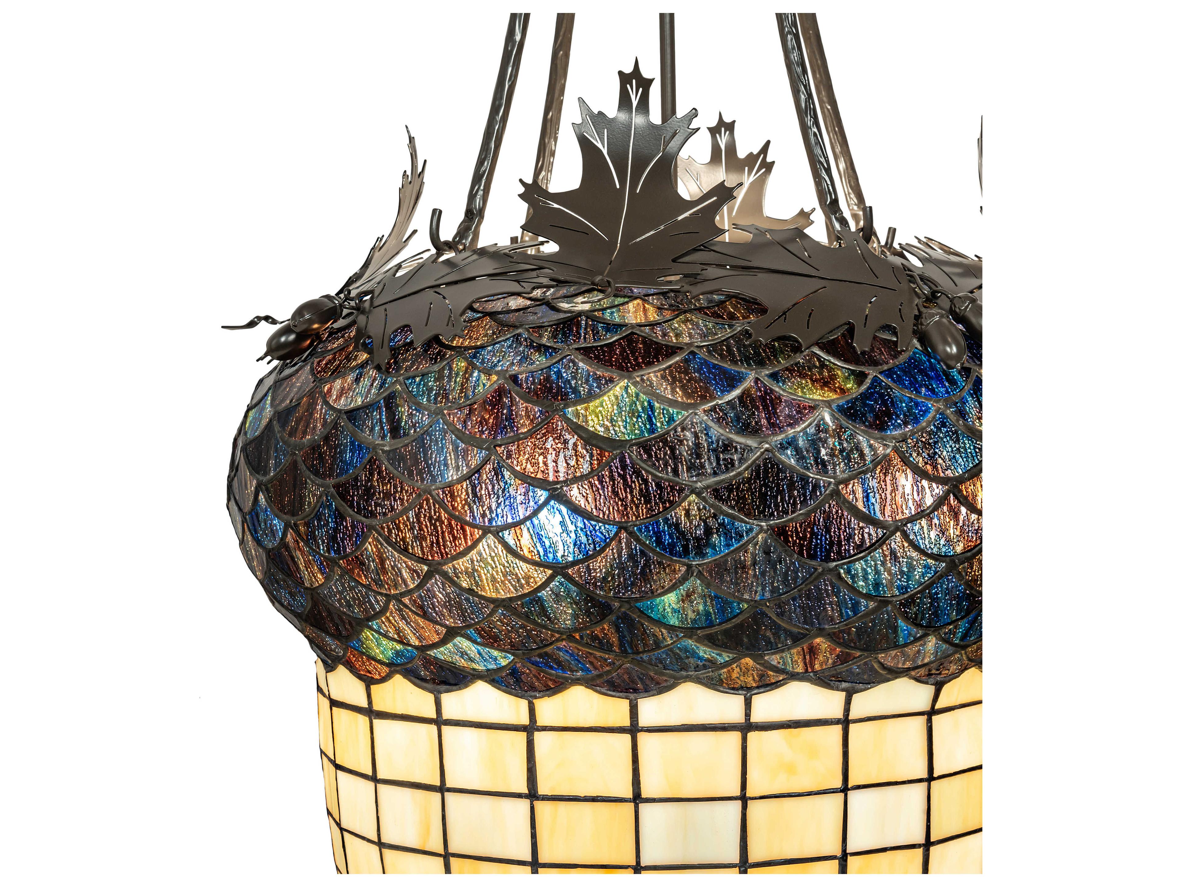 Meyda Greenbriar Oak 3-Light Timeless Bronze Blue Glass Tiffany Bell Pendant