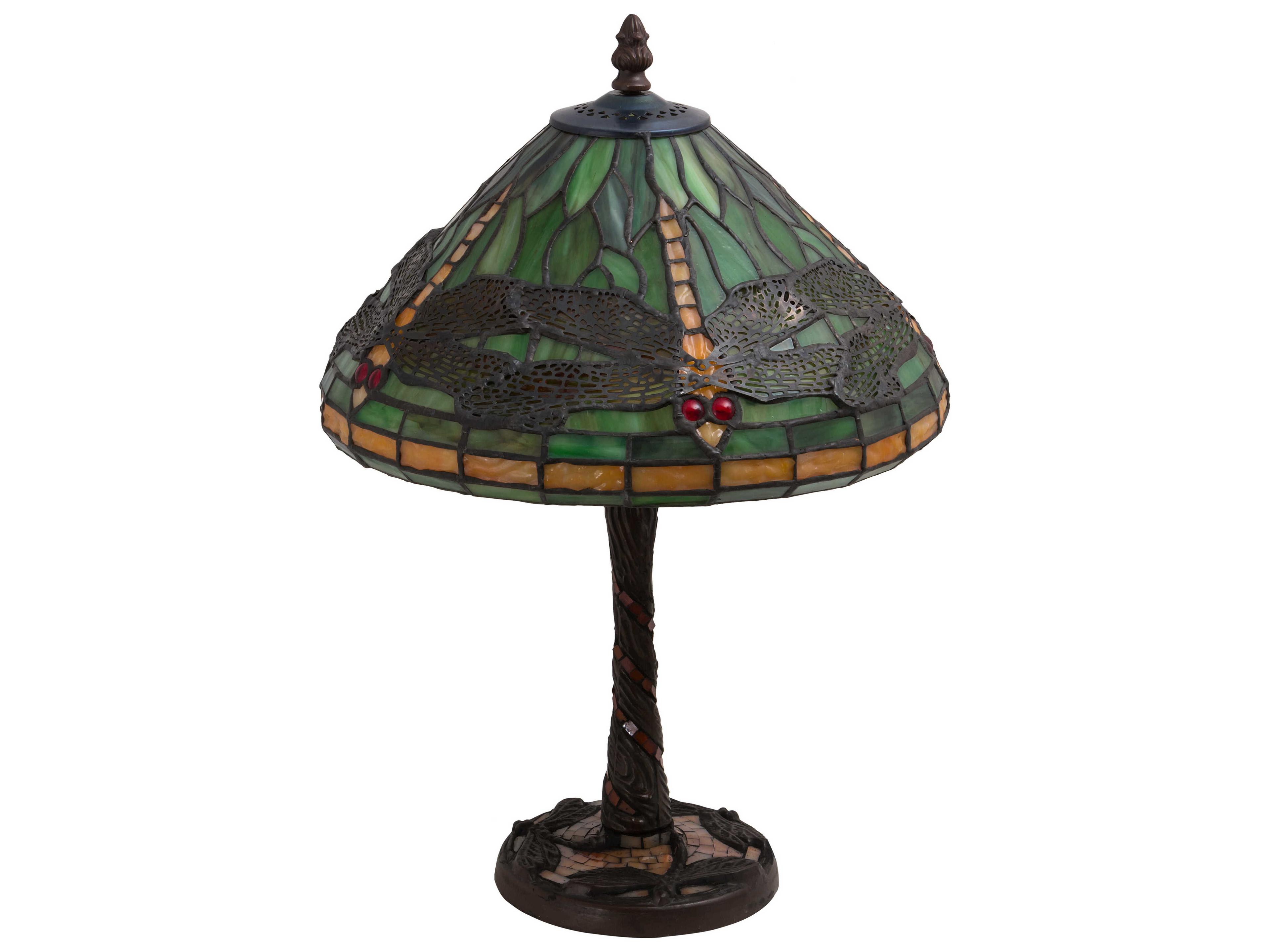 Meyda Dragonfly Glass Tiffany Mahogany Bronze Green Table Lamp