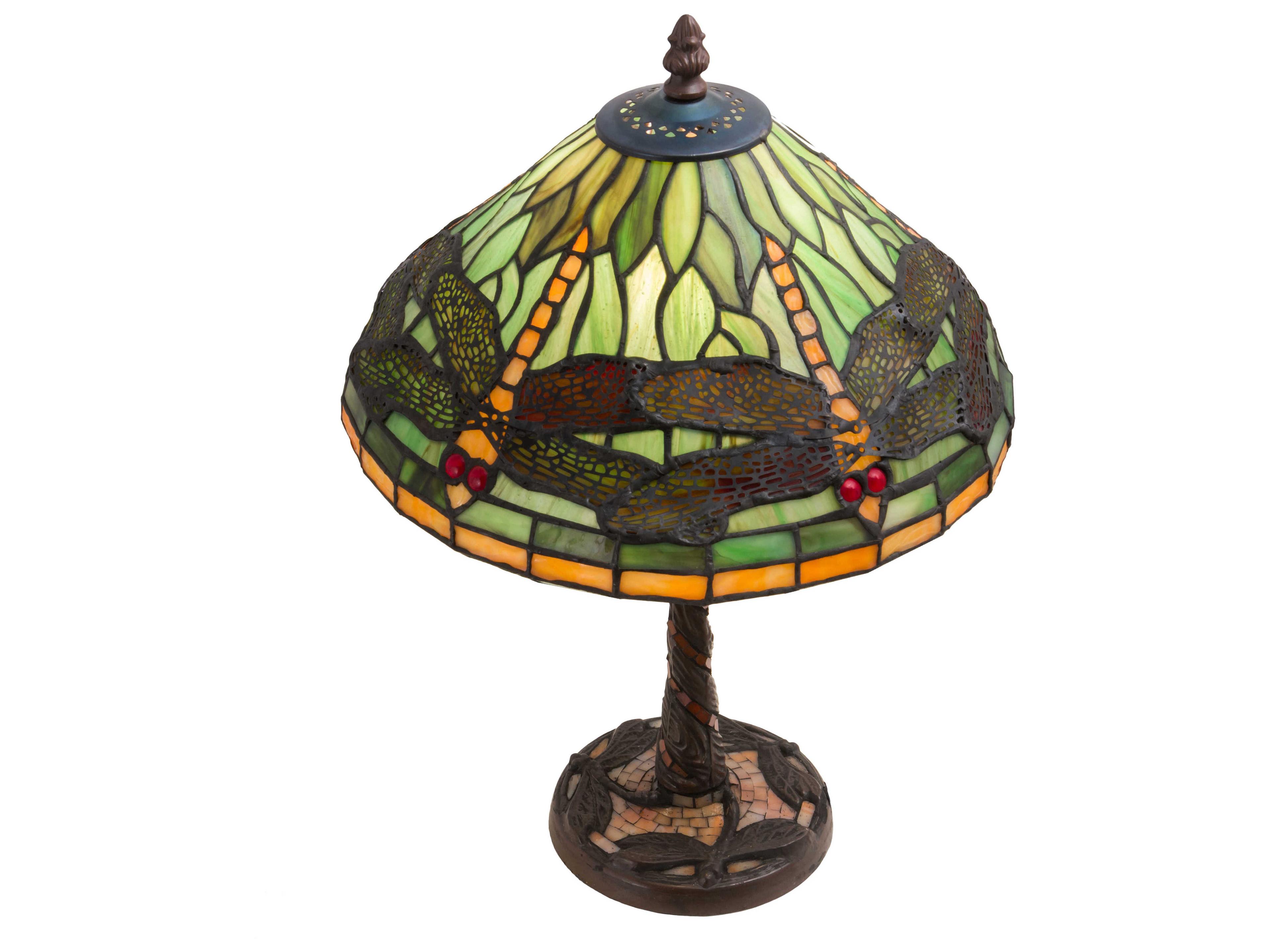 Meyda Dragonfly Glass Tiffany Mahogany Bronze Green Table Lamp