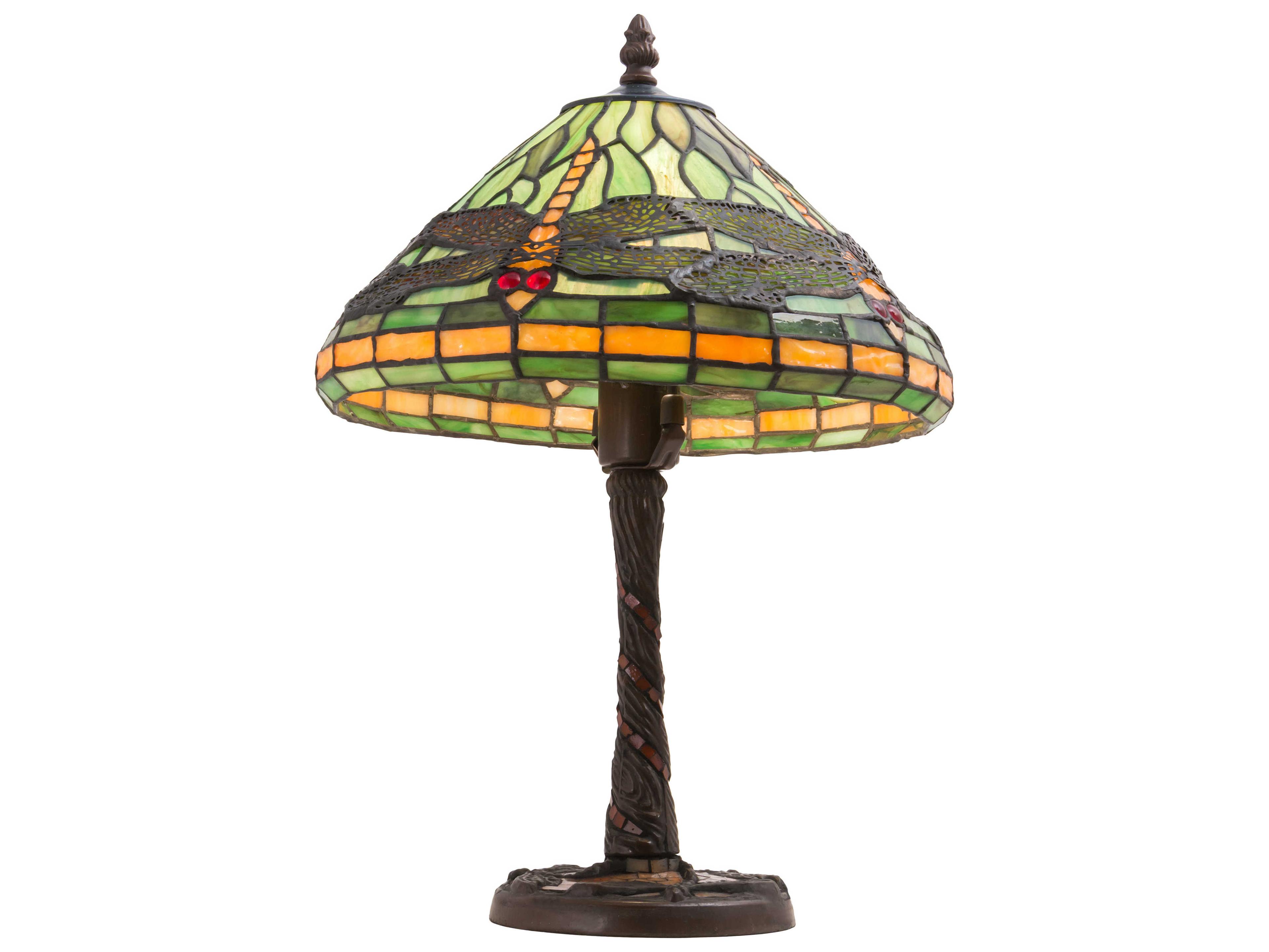 Meyda Dragonfly Glass Tiffany Mahogany Bronze Green Table Lamp