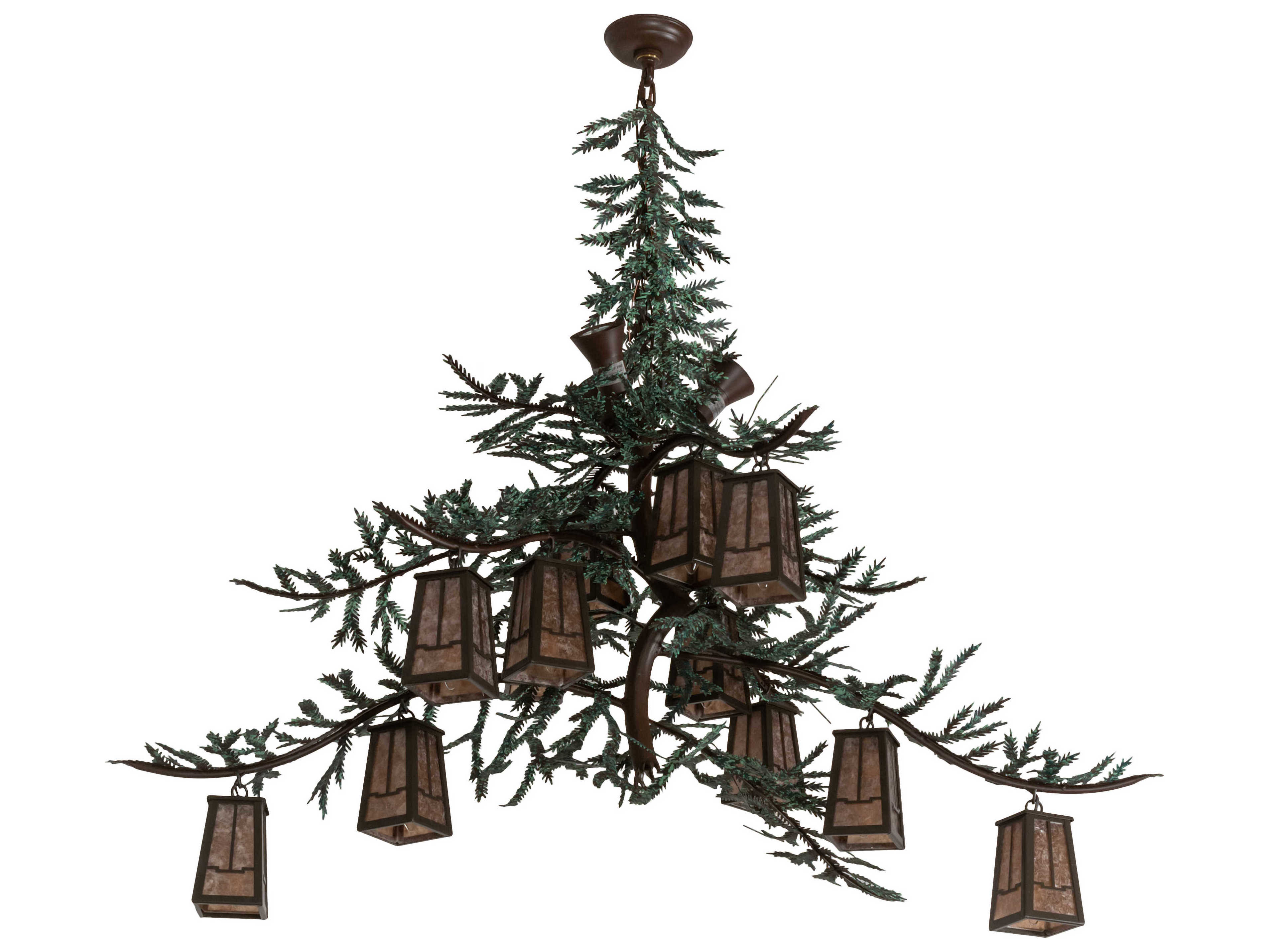 Meyda Pine Branch Valley View 12 3-Light Bronze Lantern Chandelier