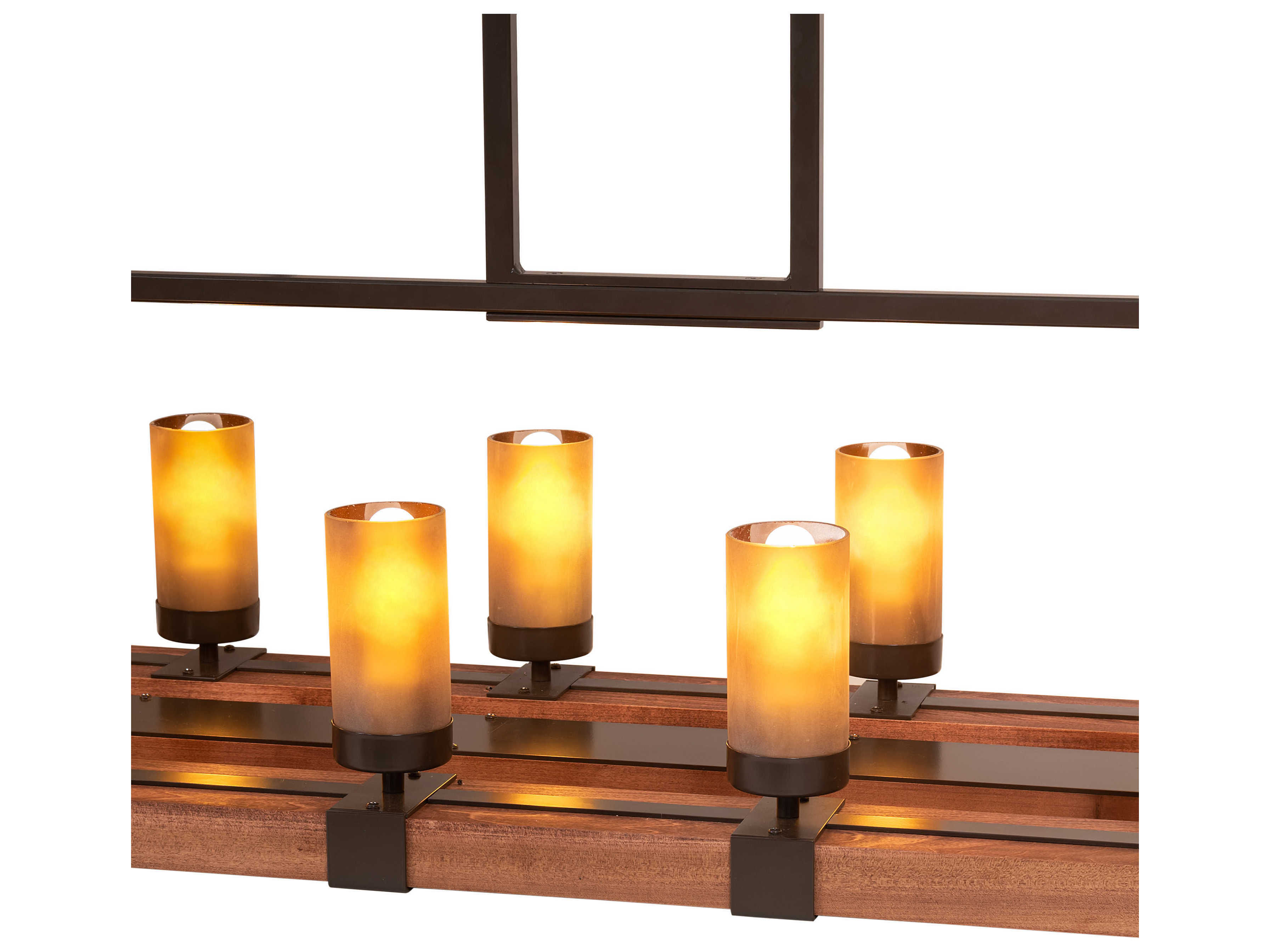 Meyda Grand Terrace 14-Light Natural Wood Timeless Bronze Brown Glass LED Cylinder Island Pendant
