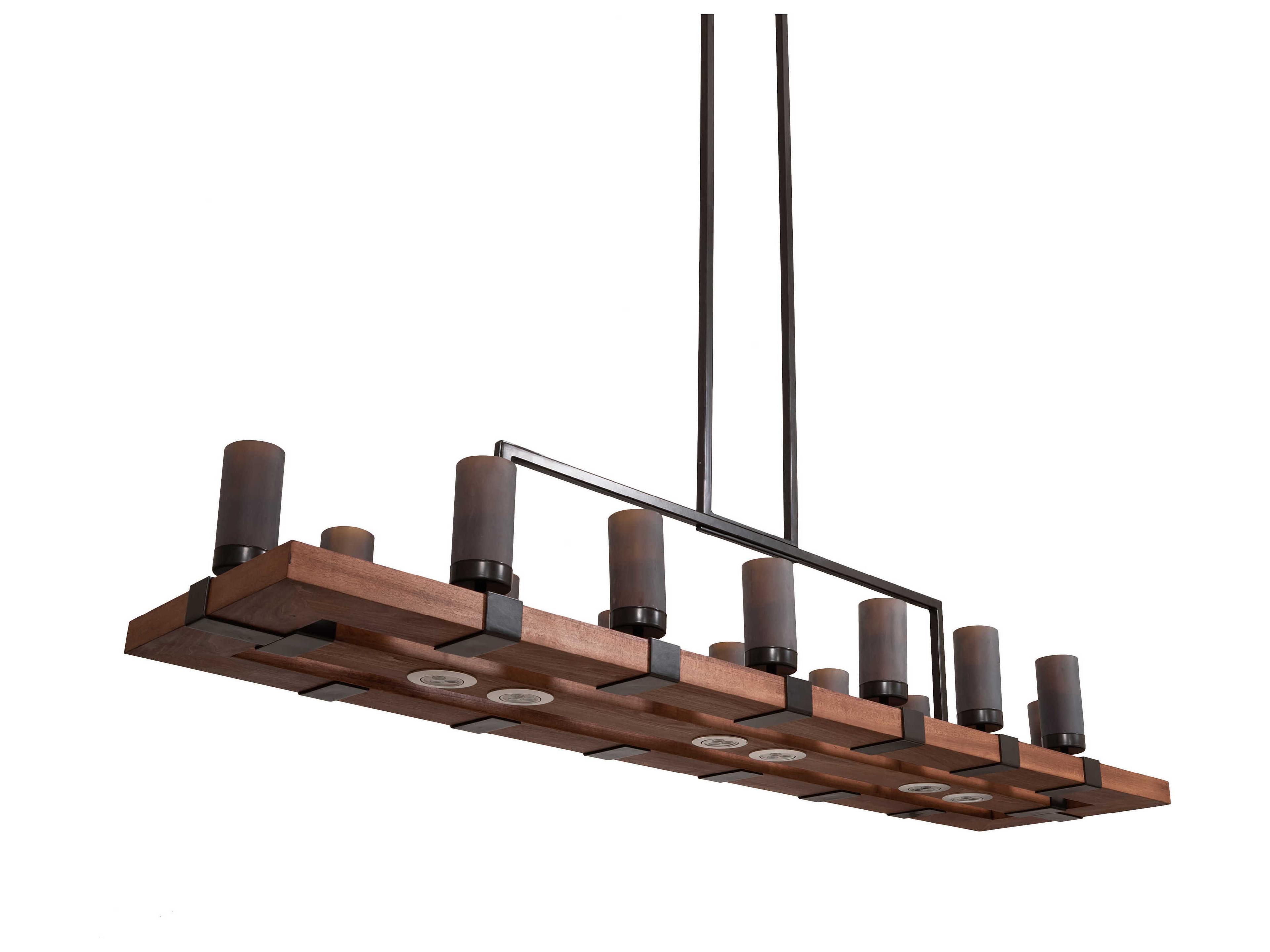 Meyda Grand Terrace 14-Light Natural Wood Timeless Bronze Brown Glass LED Cylinder Island Pendant