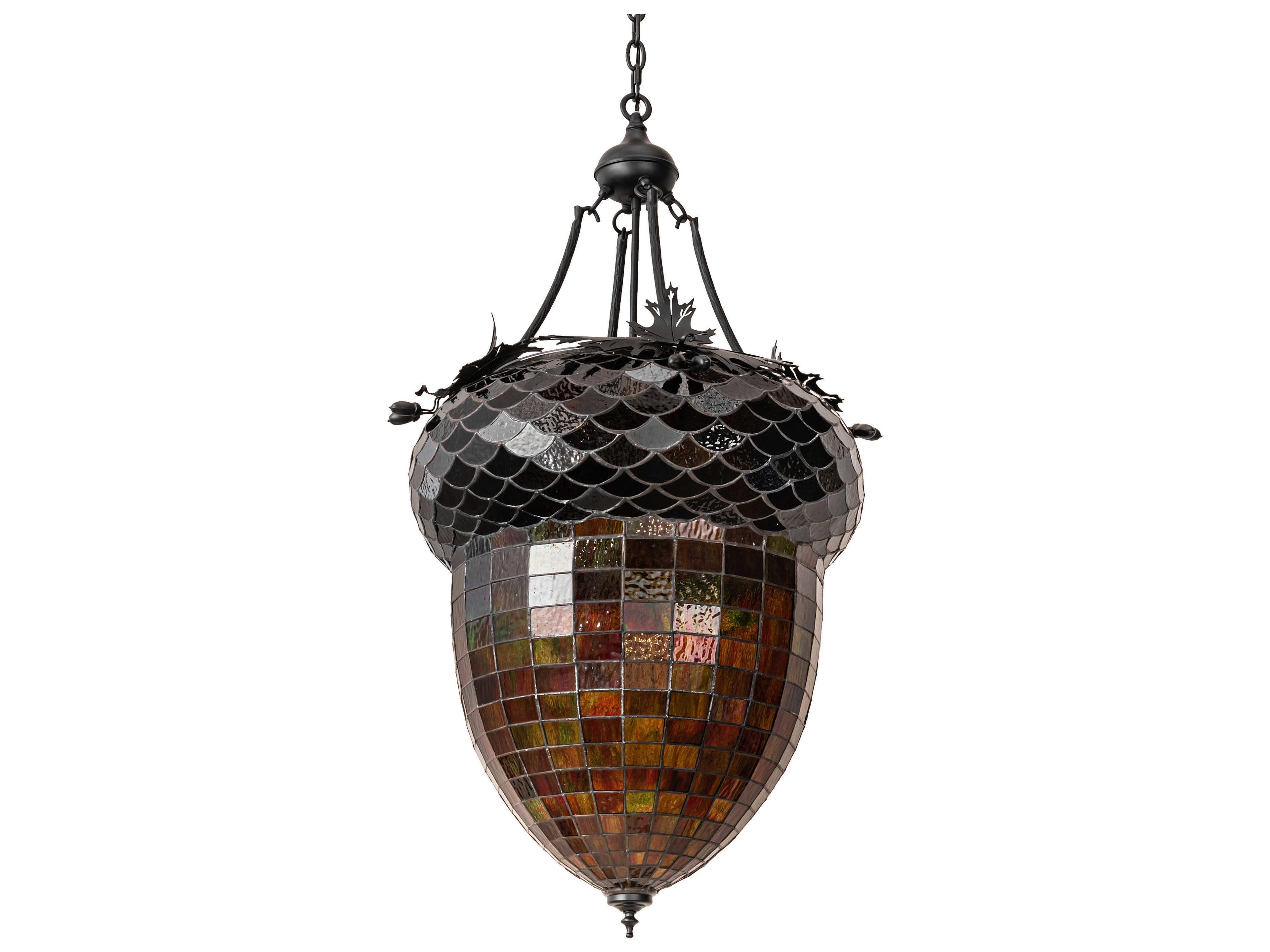 Meyda Greenbriar Oak 3-Light Black Blue Violet Chocolate Brown Crystal Glass Bell Pendant