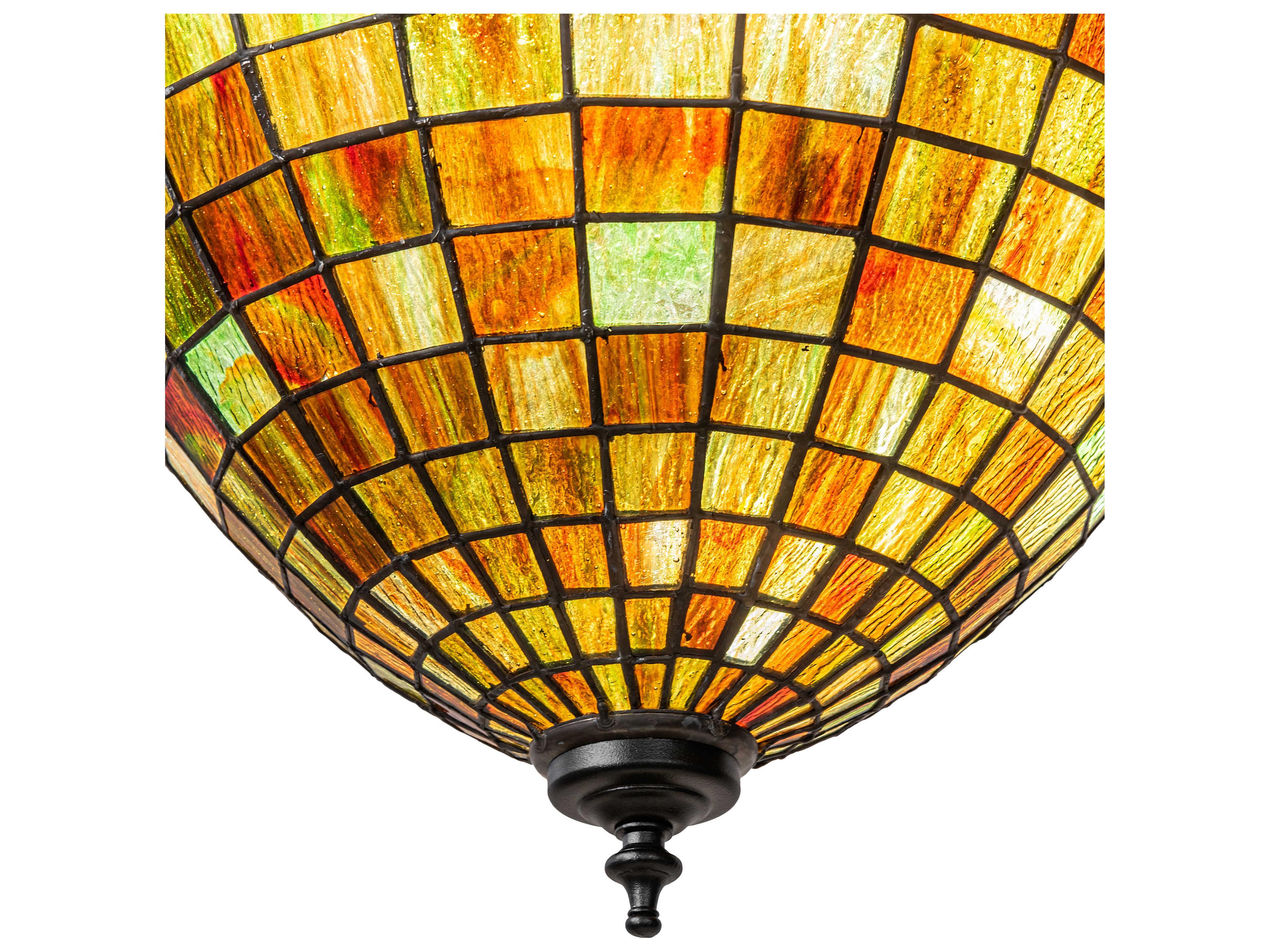 Meyda Greenbriar Oak 3-Light Black Blue Violet Chocolate Brown Crystal Glass Bell Pendant