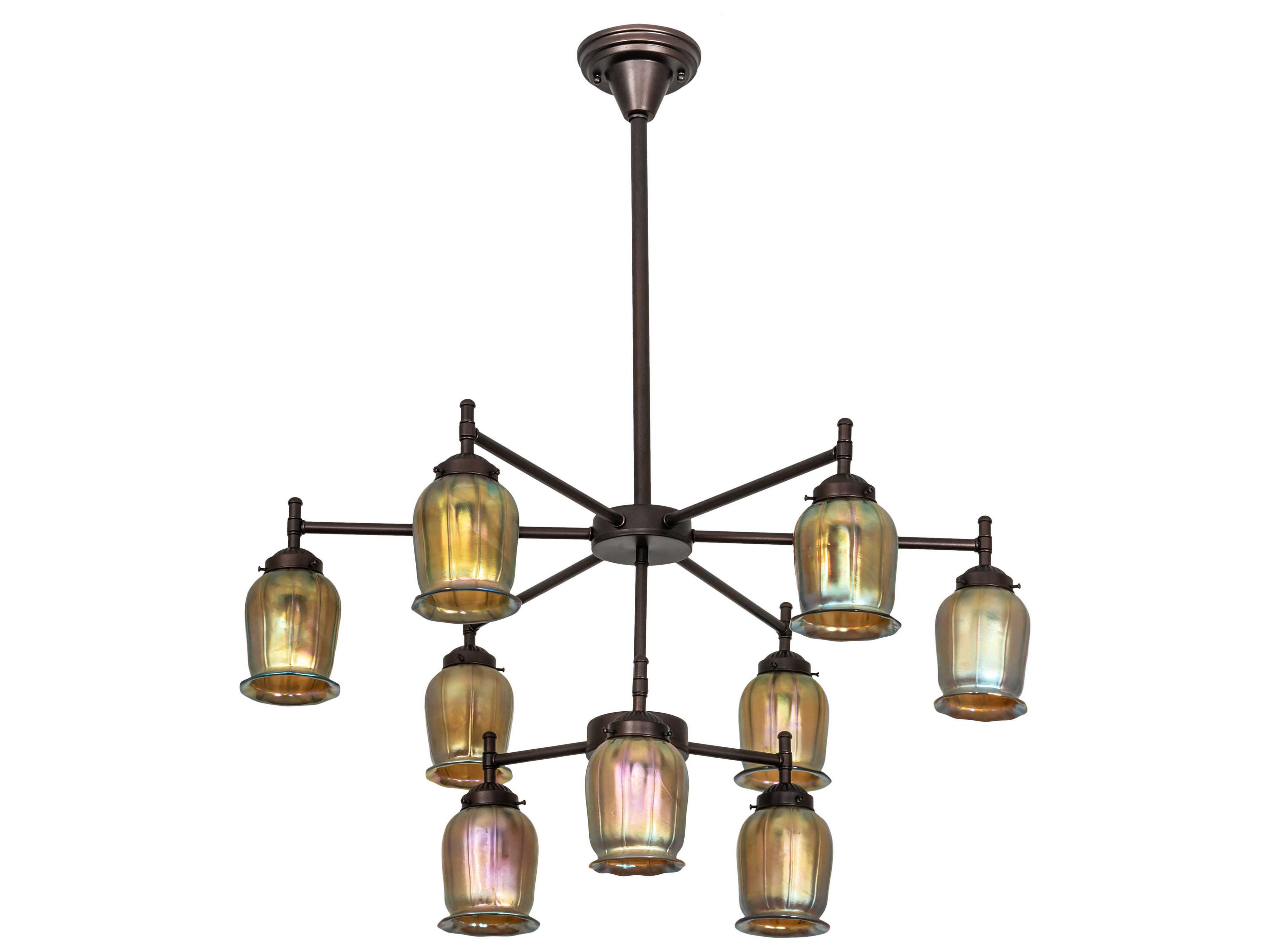Meyda Revival 9-Light Mahogany Bronze Gold Glass Bell Tiered Chandelier