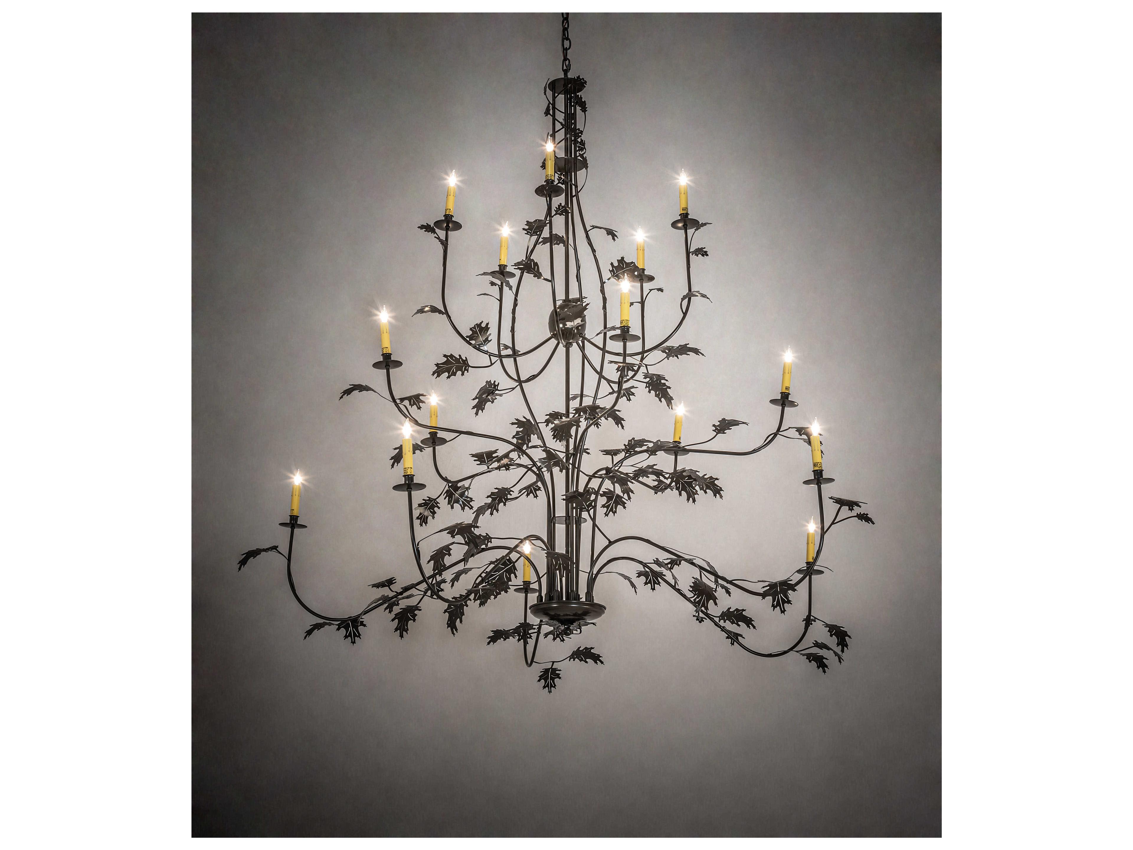 Meyda Oak Leaf 15-Light Timeless Bronze Candelabra Tiered Chandelier