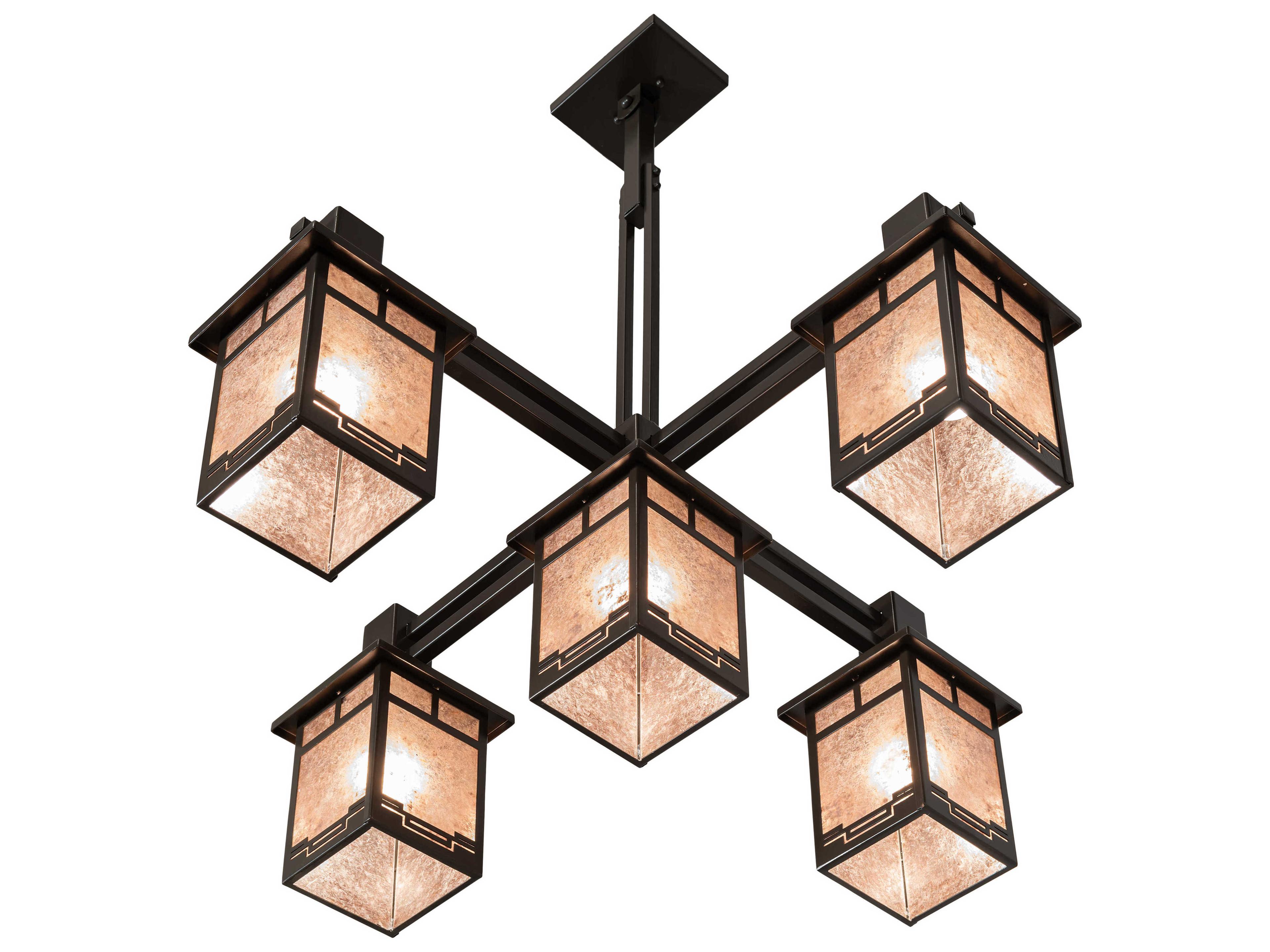 Meyda Roylance 5-Light Antique Copper Timeless Bronze Silver Geometric Lantern Chandelier