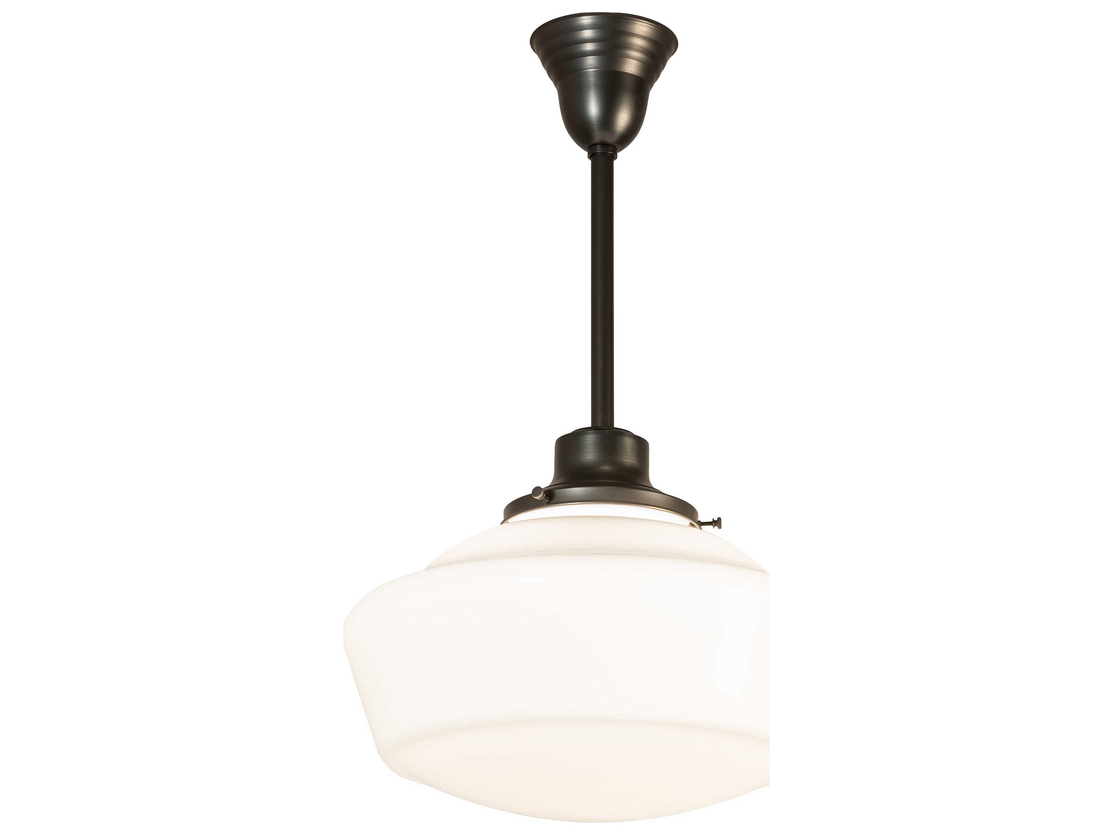 Meyda Revival Schoolhouse 1-Light Craftsman Brown White Glass Semi Flush Mount