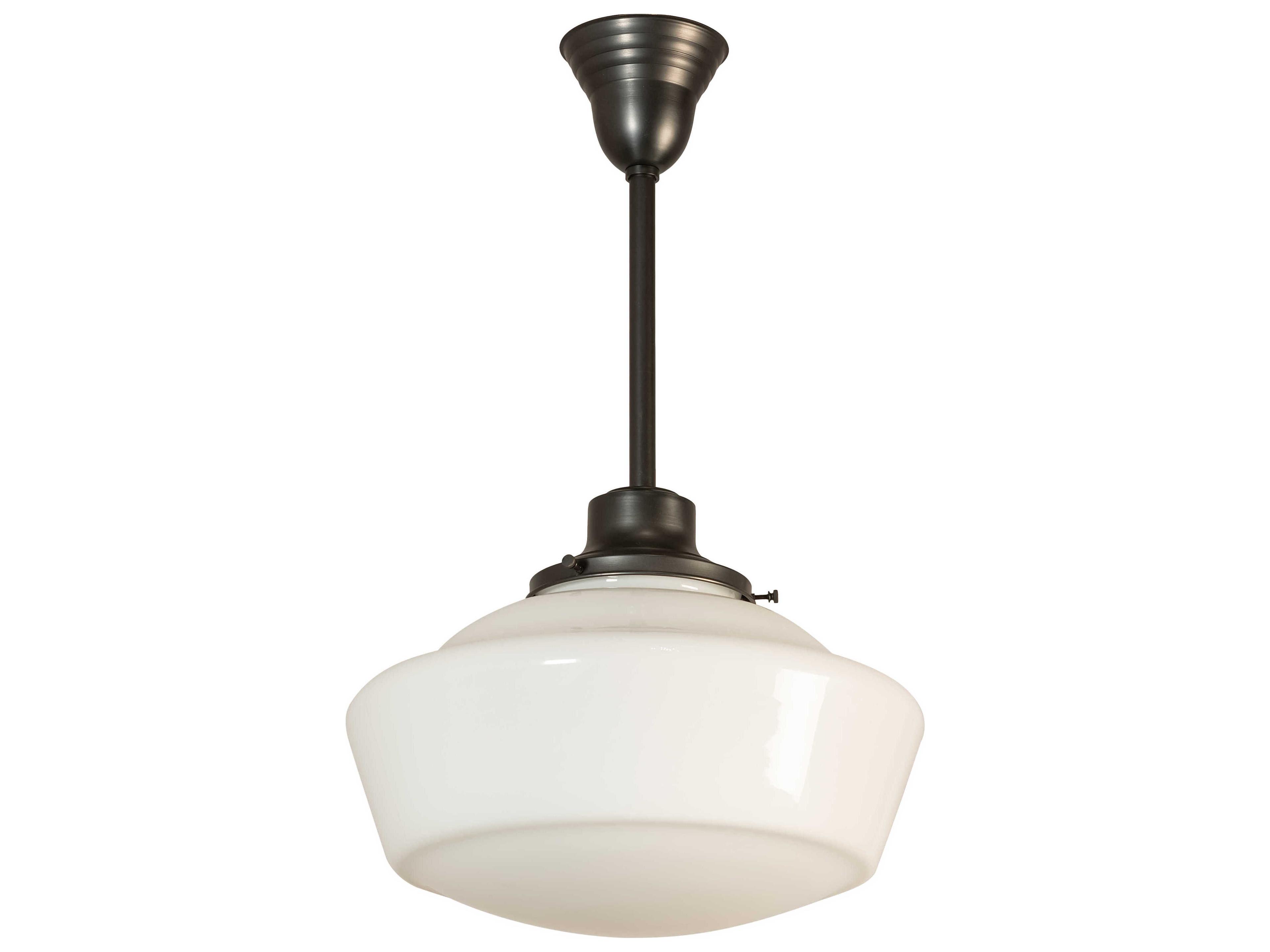 Meyda Revival Schoolhouse 1-Light Craftsman Brown White Glass Semi Flush Mount