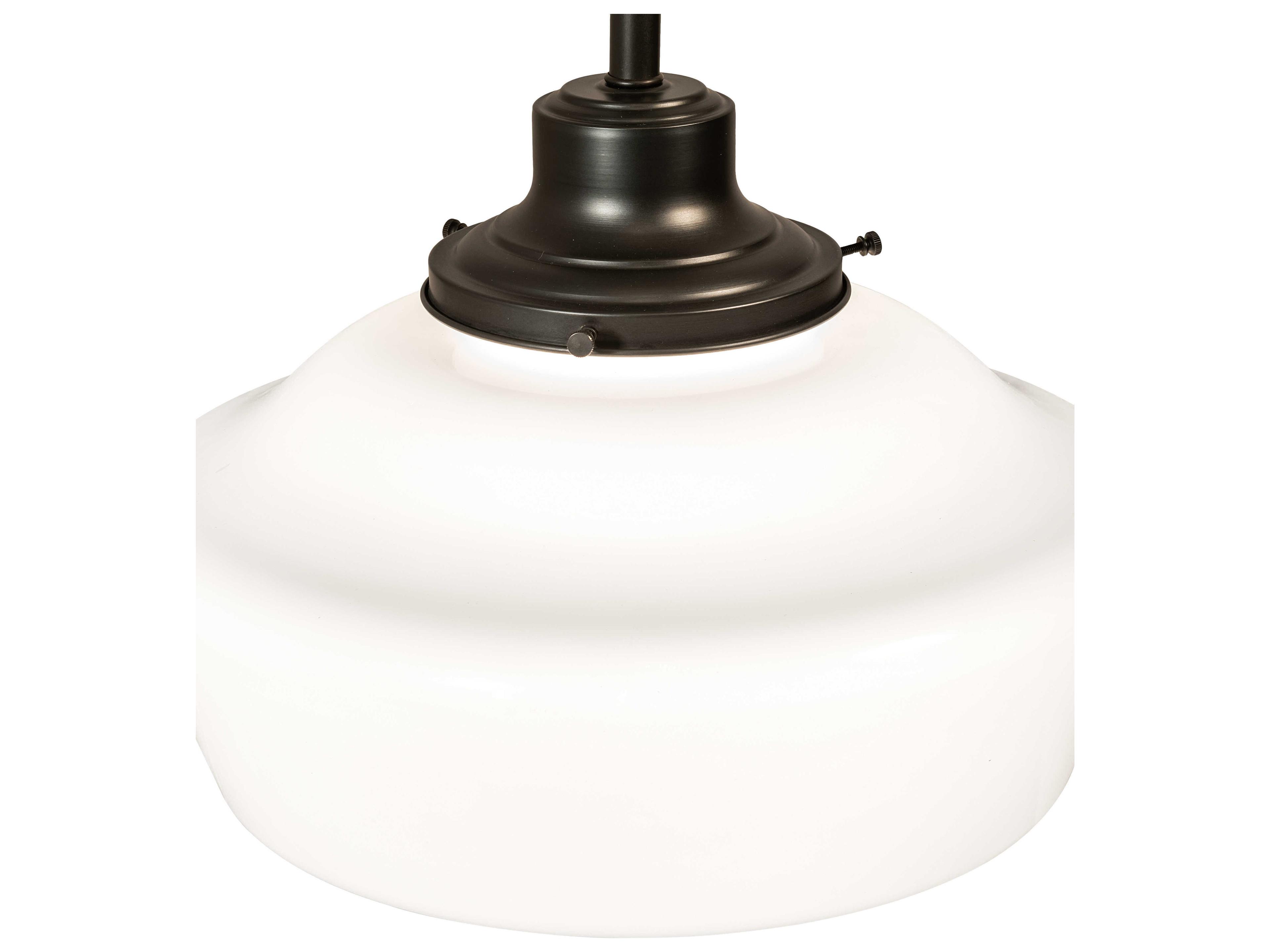 Meyda Revival Schoolhouse 1-Light Craftsman Brown White Glass Semi Flush Mount