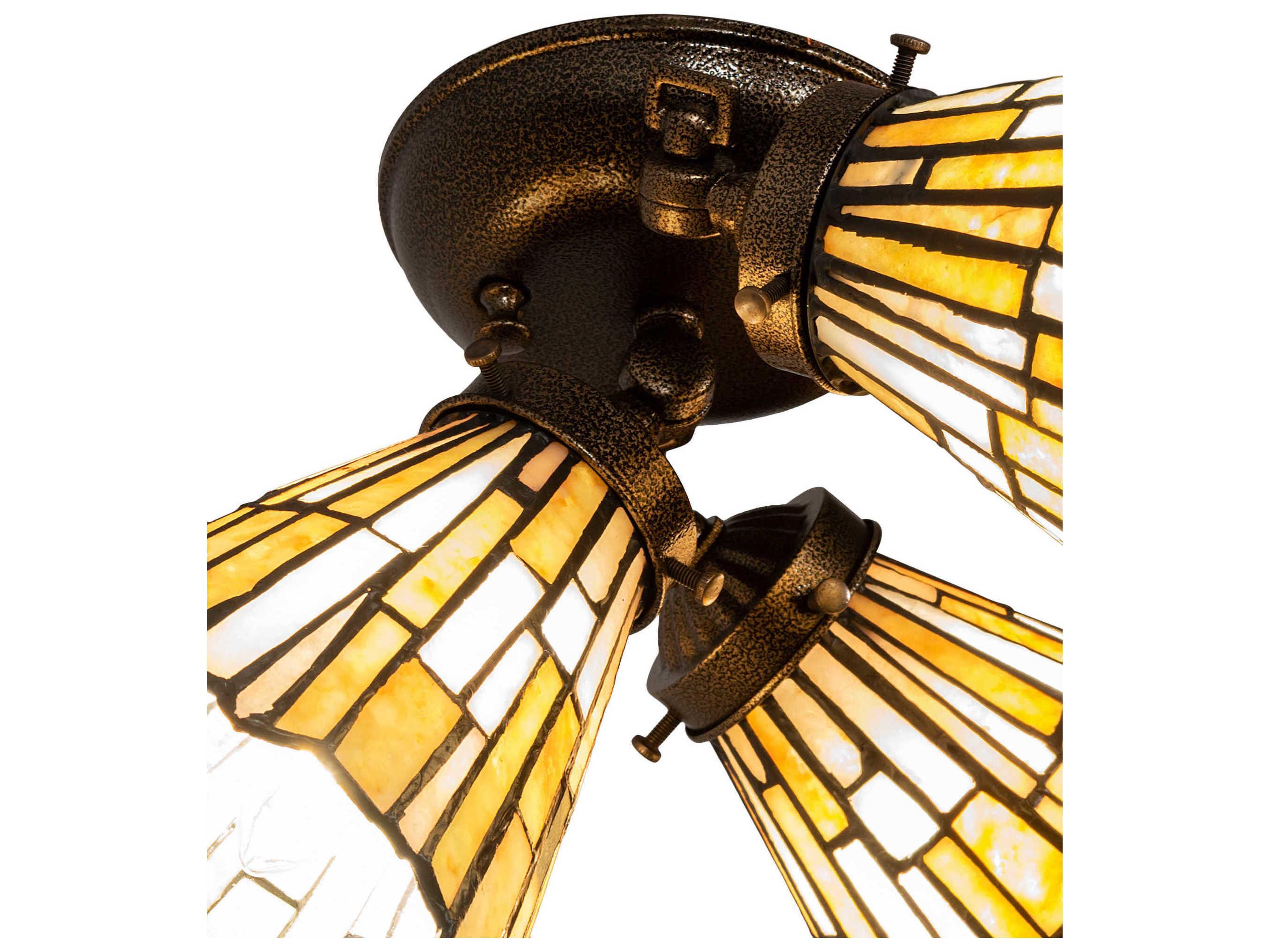 Meyda Delta 3-Light Green Beige White Gold Off Empire Flush Mount