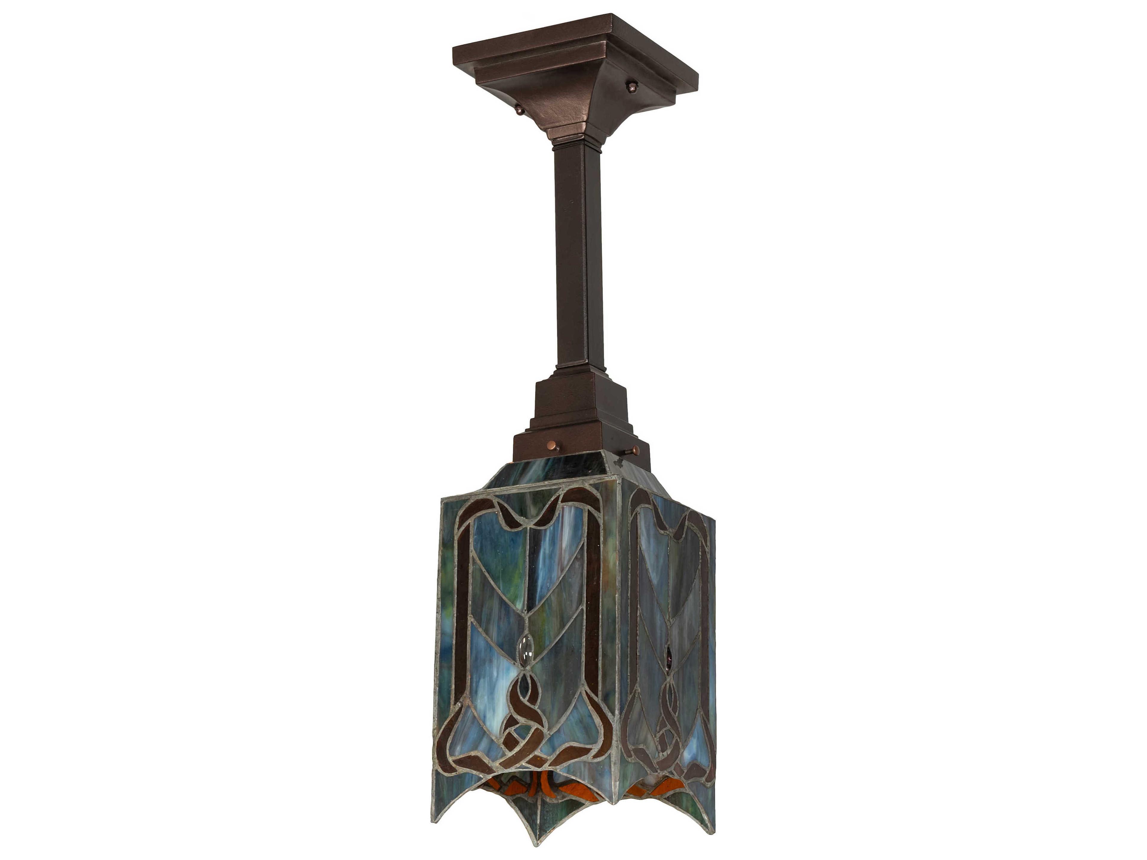 Meyda Cottage Mission 1-Light Brown Glass Tiffany Semi Flush Mount