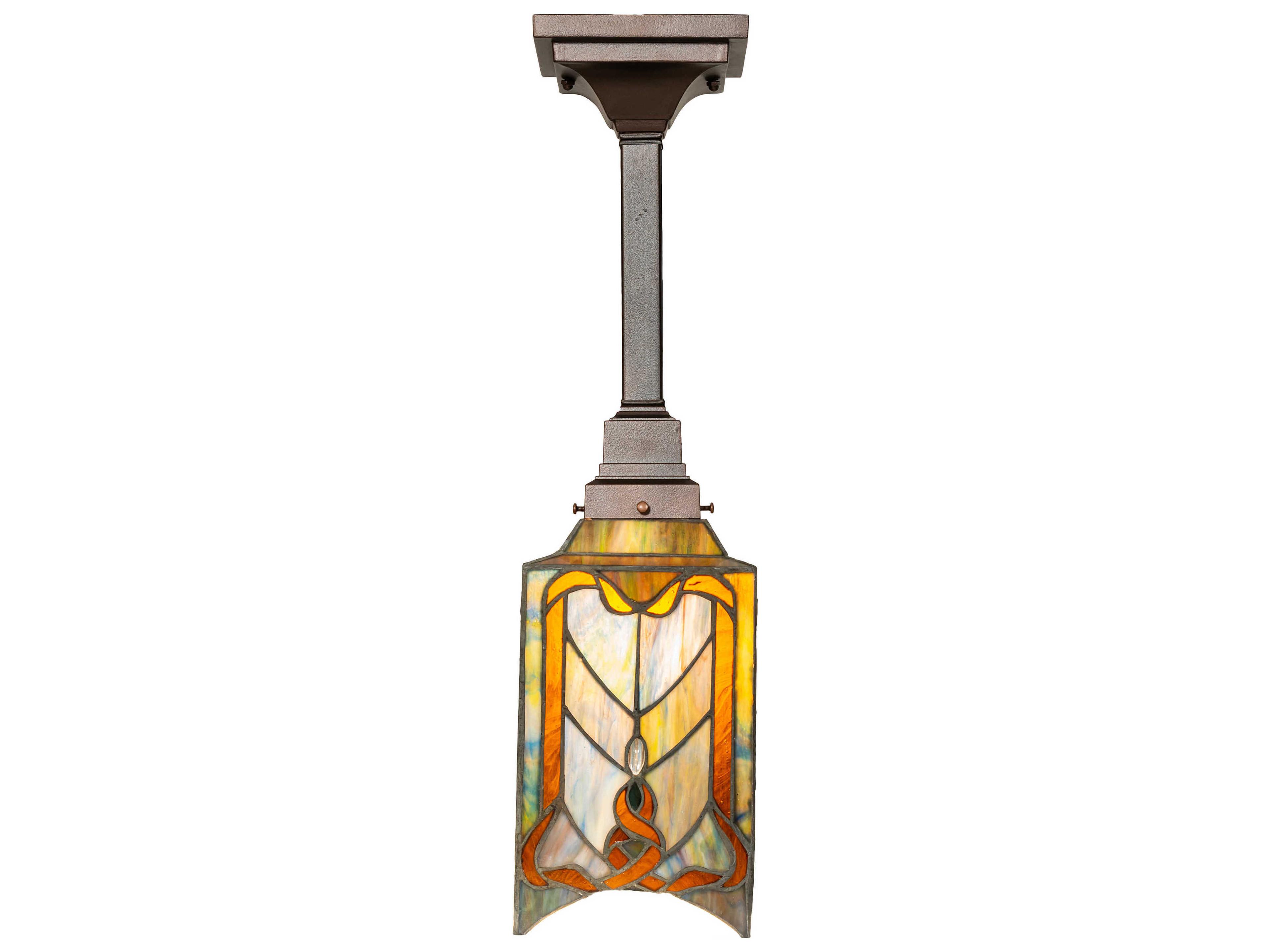 Meyda Cottage Mission 1-Light Brown Glass Tiffany Semi Flush Mount