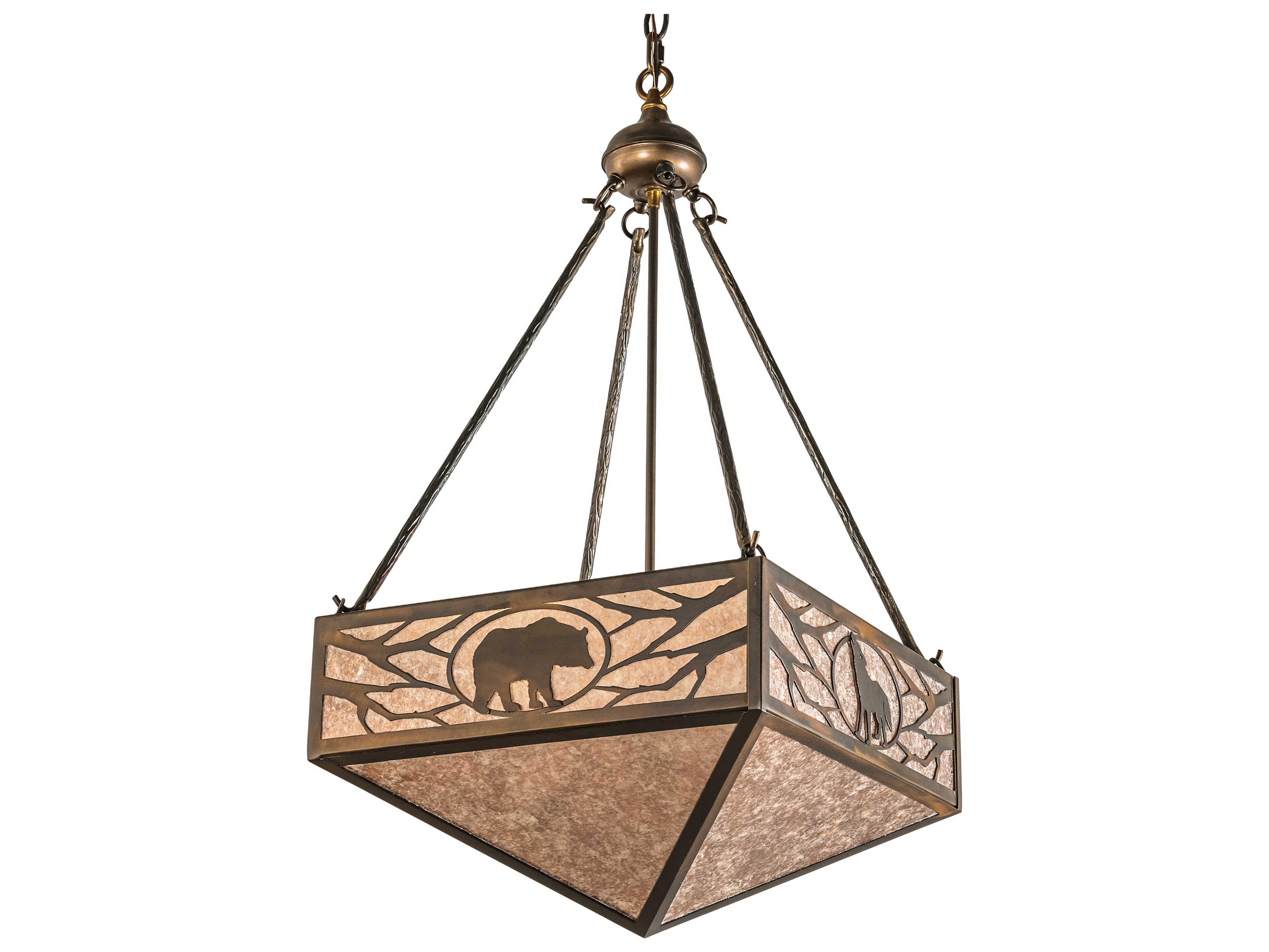 Meyda Lone Bear & Wolf 3-Light Antique Copper Silver Pendant