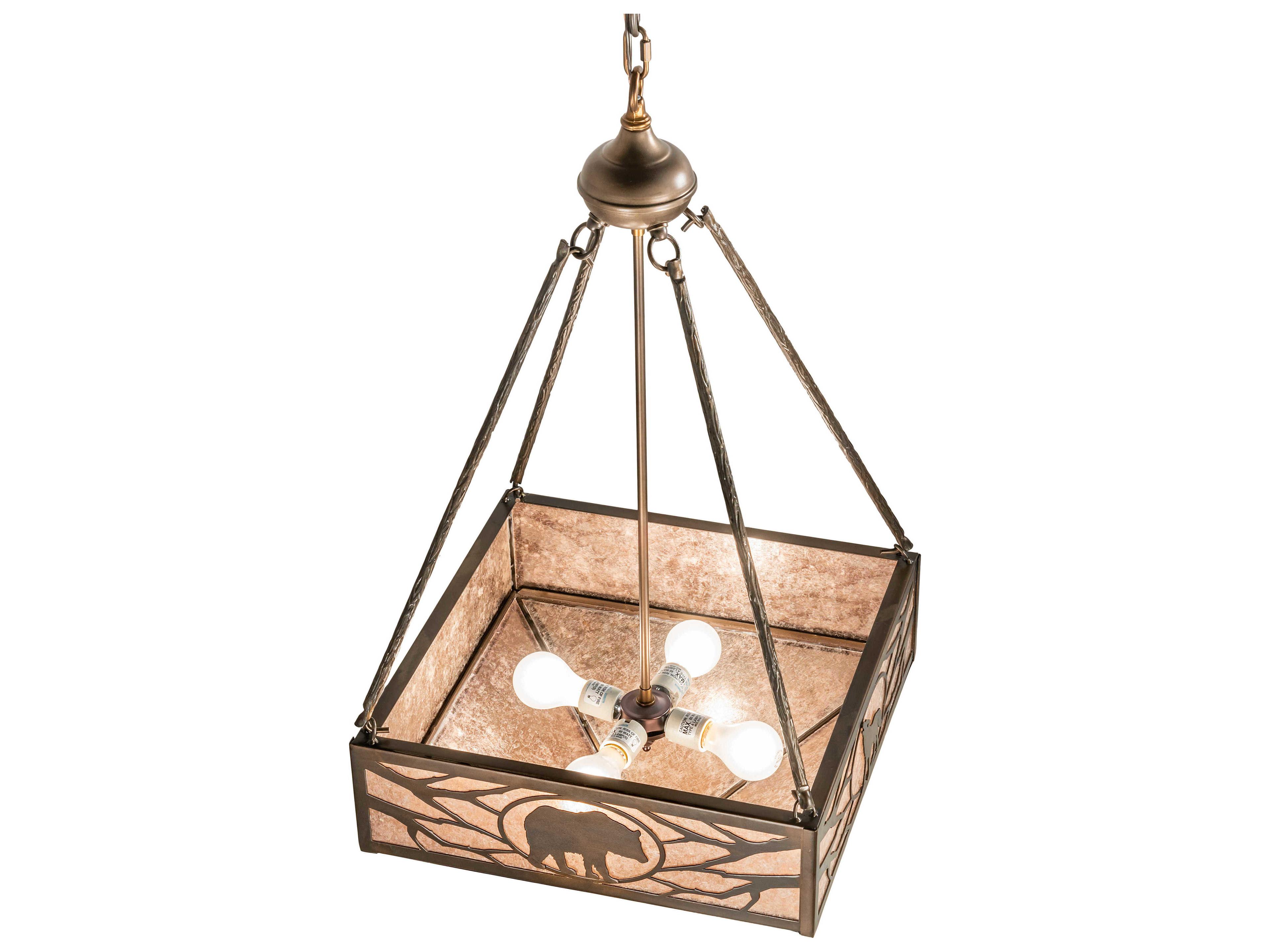 Meyda Lone Bear & Wolf 3-Light Antique Copper Silver Pendant