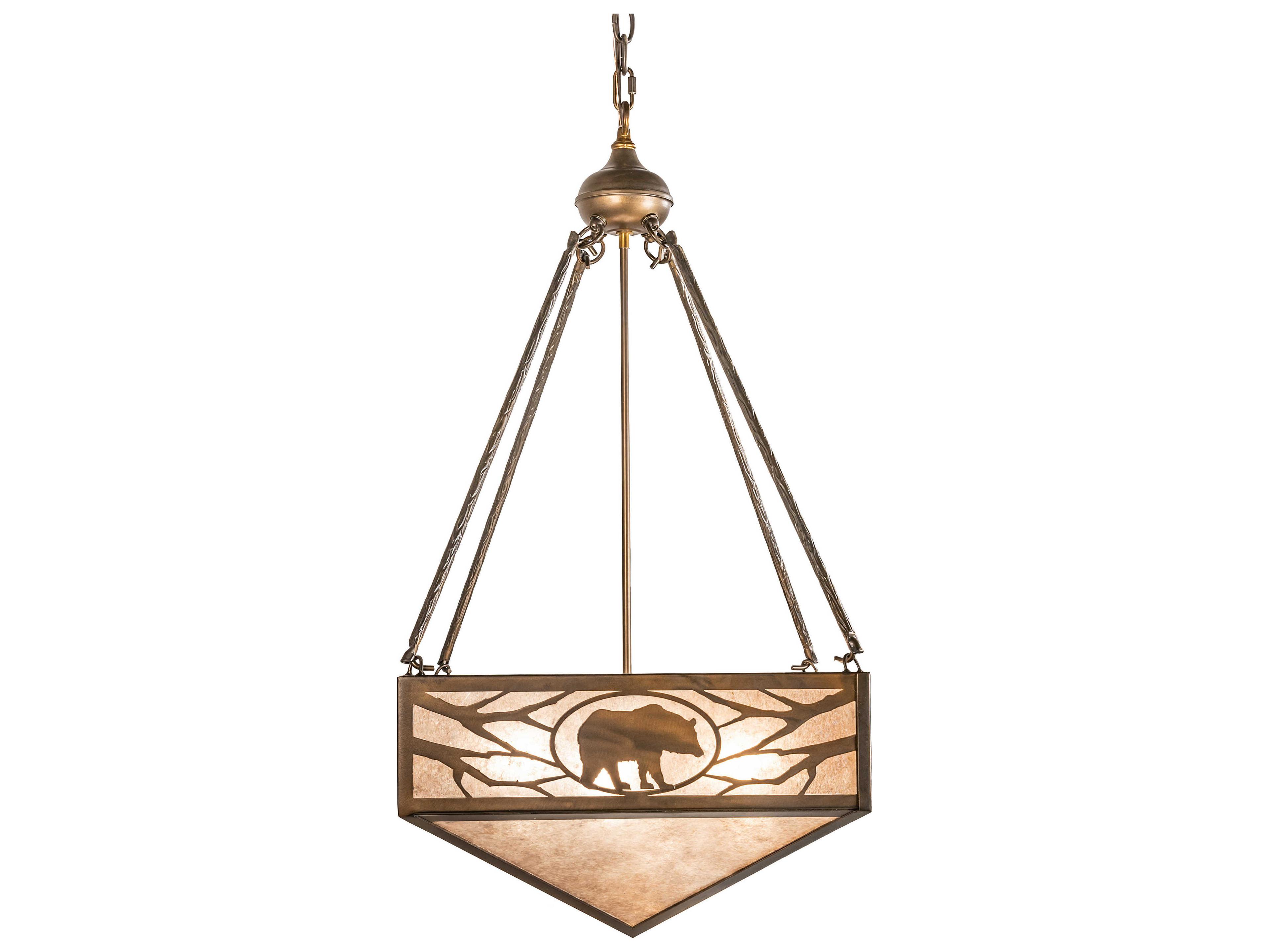 Meyda Lone Bear & Wolf 3-Light Antique Copper Silver Pendant