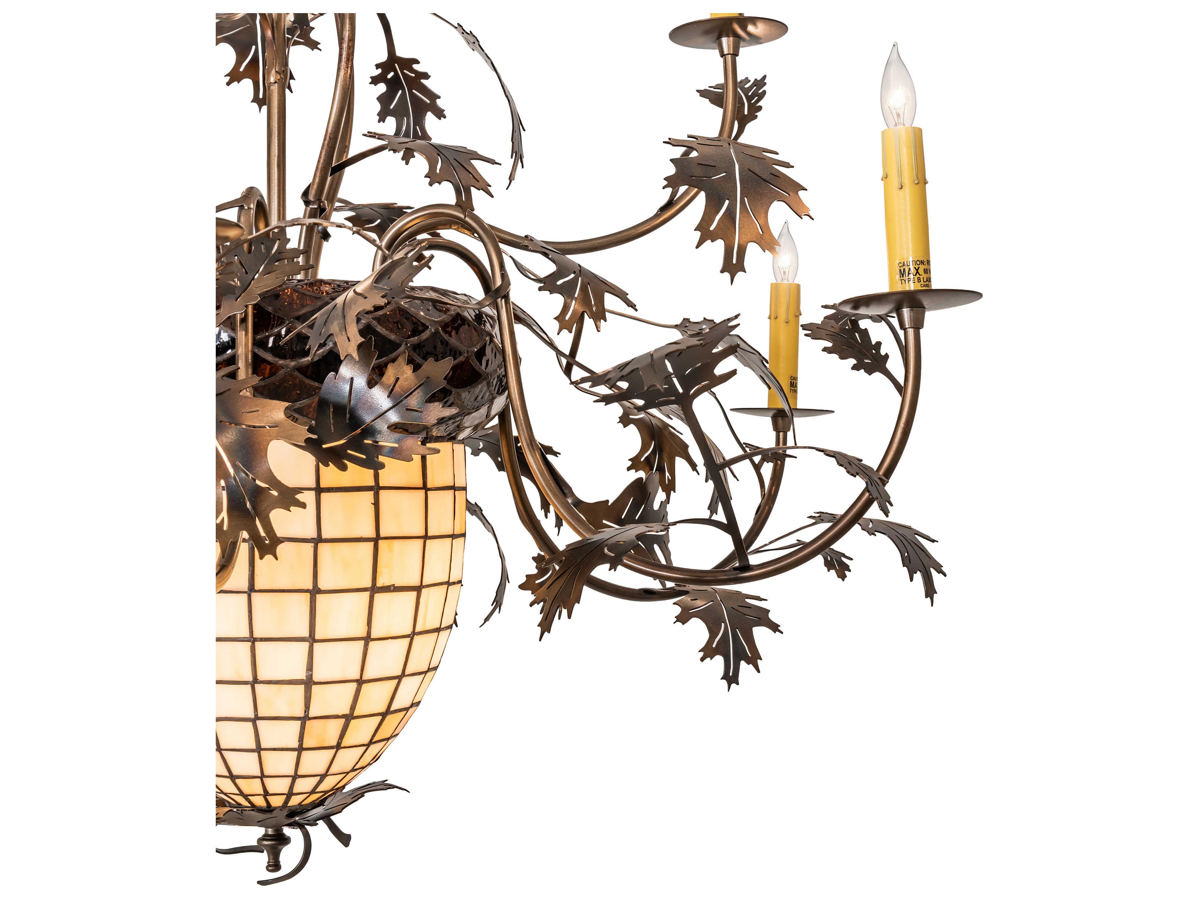 Meyda Greenbriar Oak 11-Light Antique Copper Brown Glass Bell Candelabra Chandelier