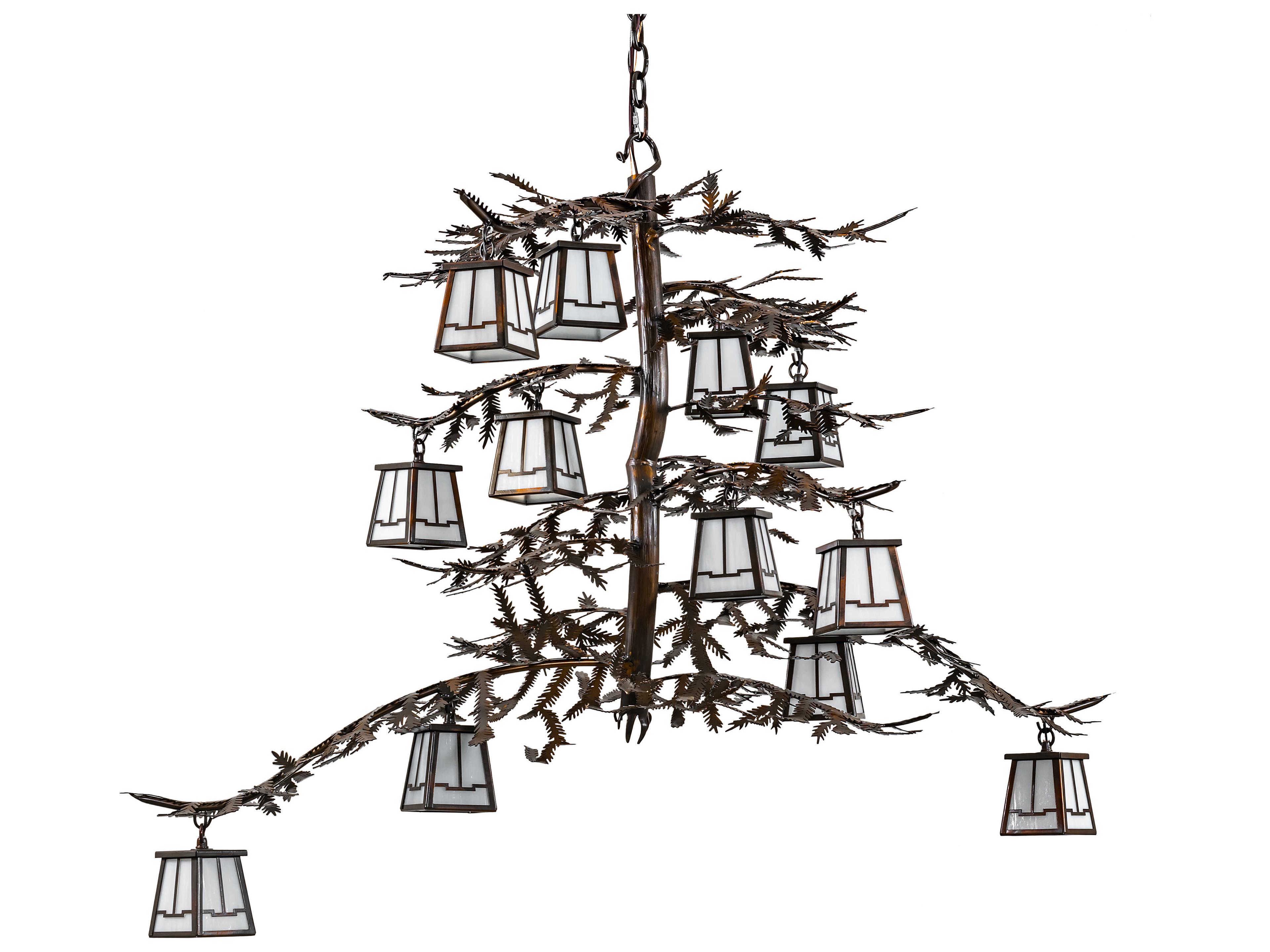 Meyda Pine Branch 12-Light Vintage Copper Glass Lantern Chandelier