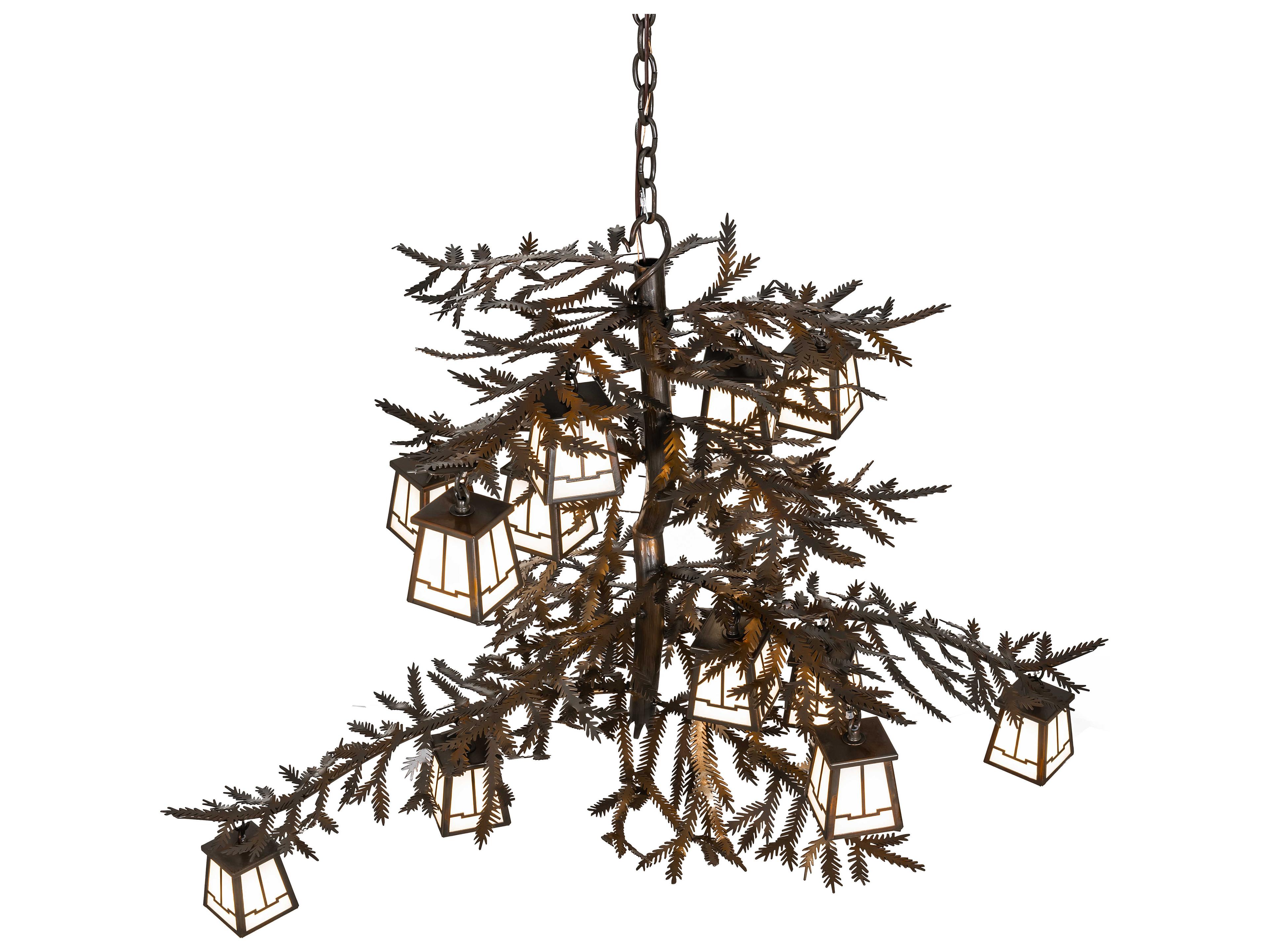 Meyda Pine Branch 12-Light Vintage Copper Glass Lantern Chandelier