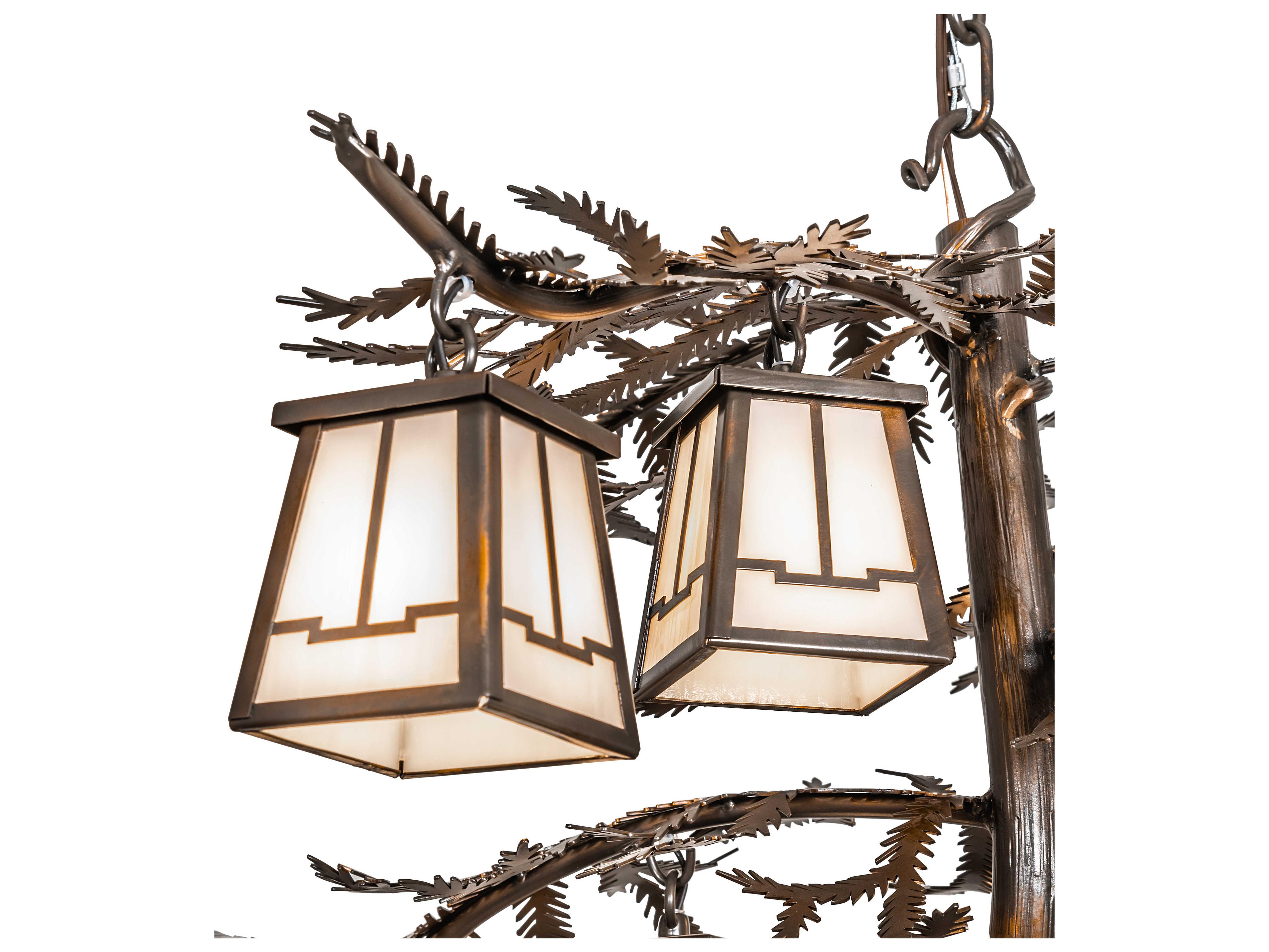 Meyda Pine Branch 12-Light Vintage Copper Glass Lantern Chandelier