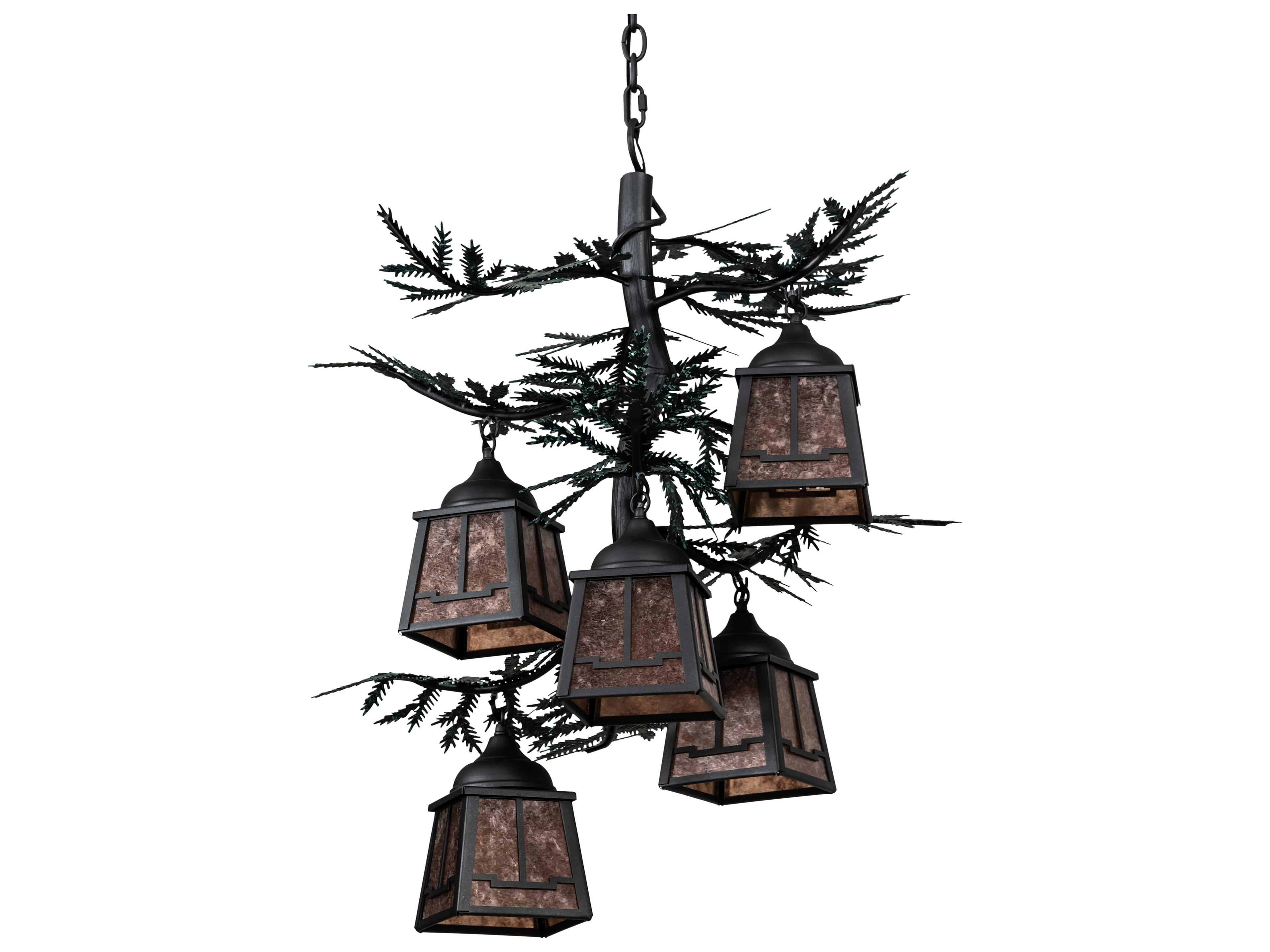 Meyda Pine Branch Valley View 5-Light Gunmetal Gray Lantern Chandelier