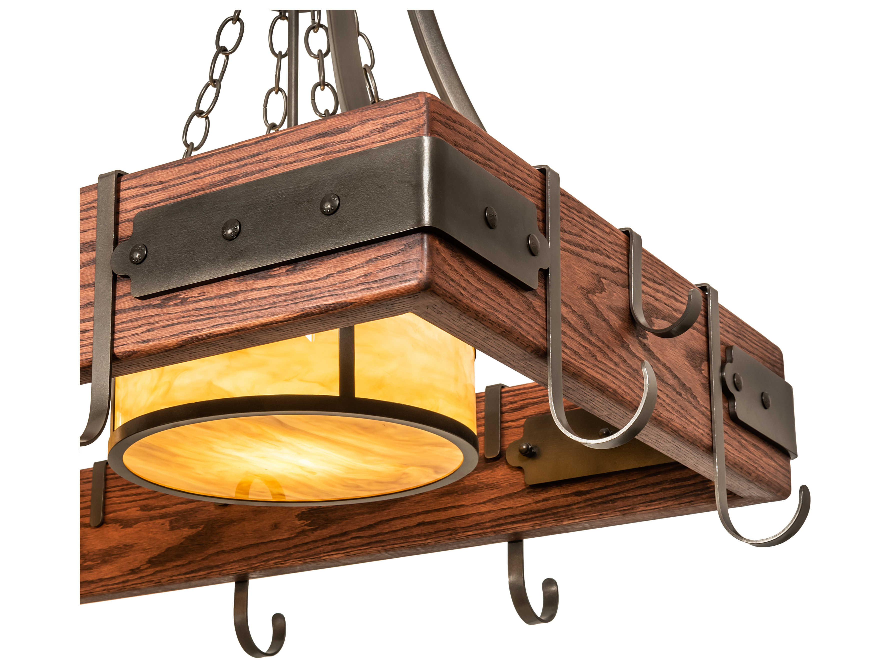 Meyda Steamboat 3-Light Bronze Natural Wood Island Pendant