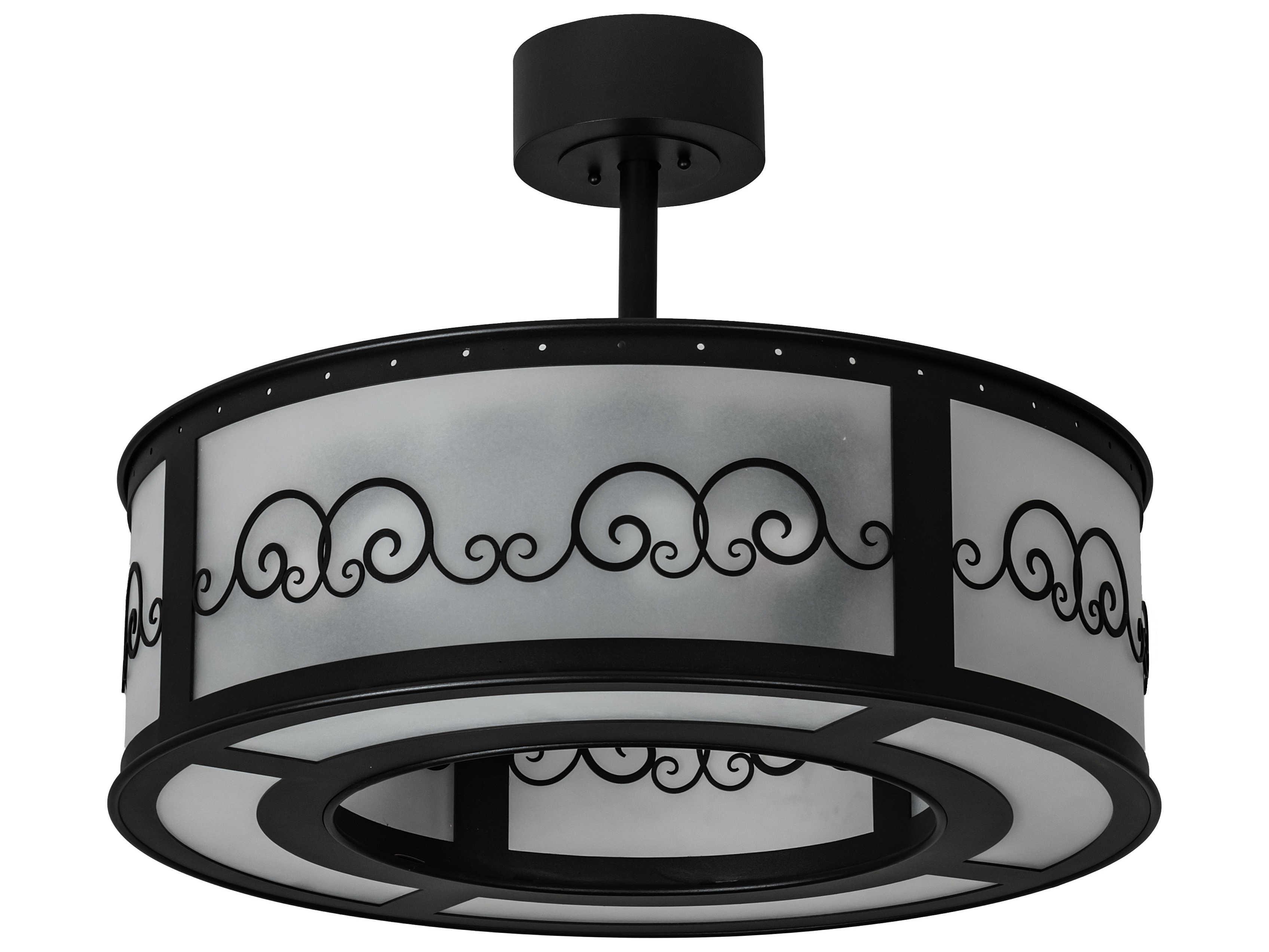 Meyda Putrelo 8-Light Wrought Iron Black Drum Pendant