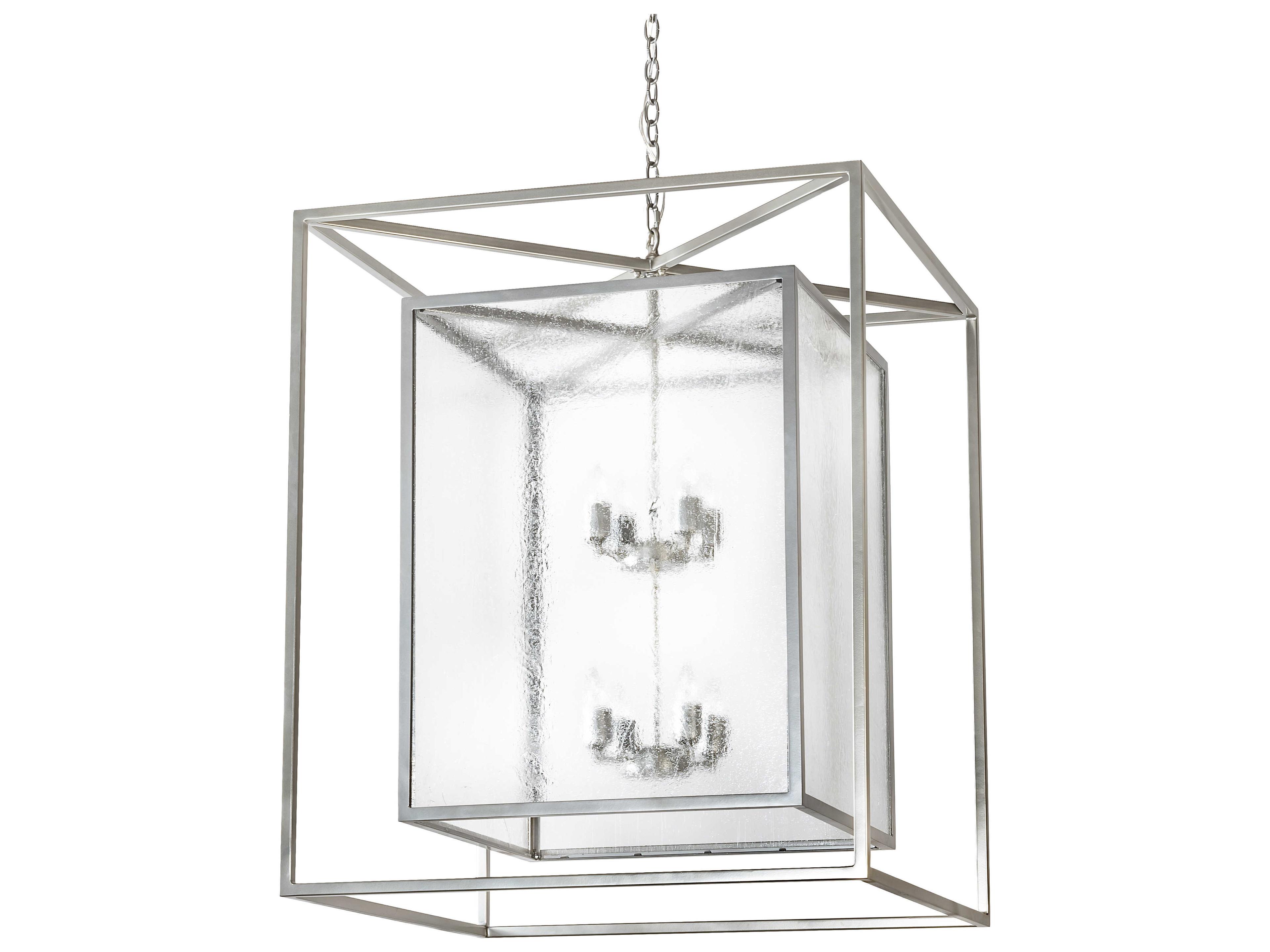 Meyda Kitzi Box 8-Light Nickel Glass Candelabra Geometric Tiered Chandelier