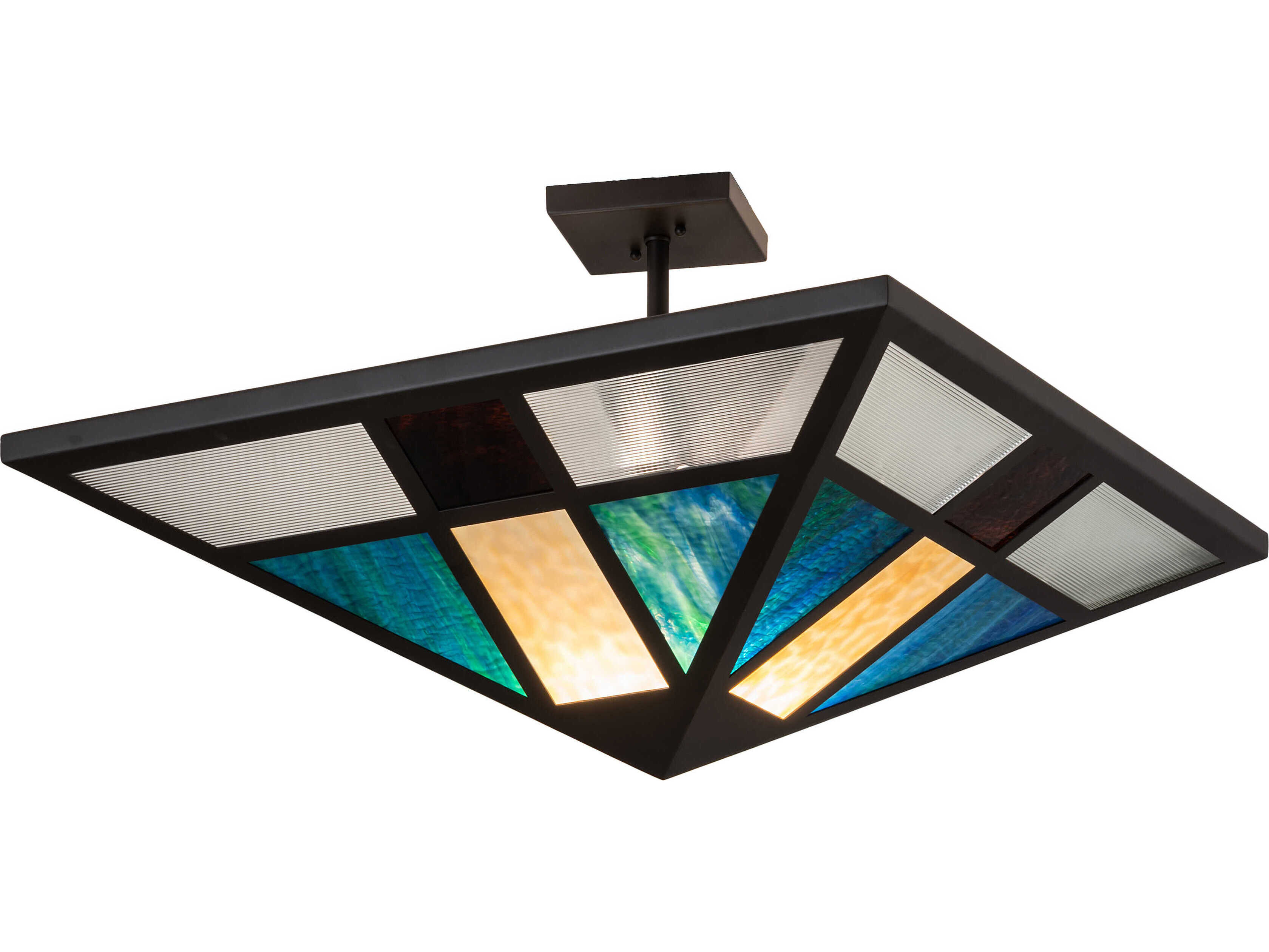 Meyda Polaris 1-Light Oil Rubbed Bronze Glass LED Geometric Semi Flush Mount