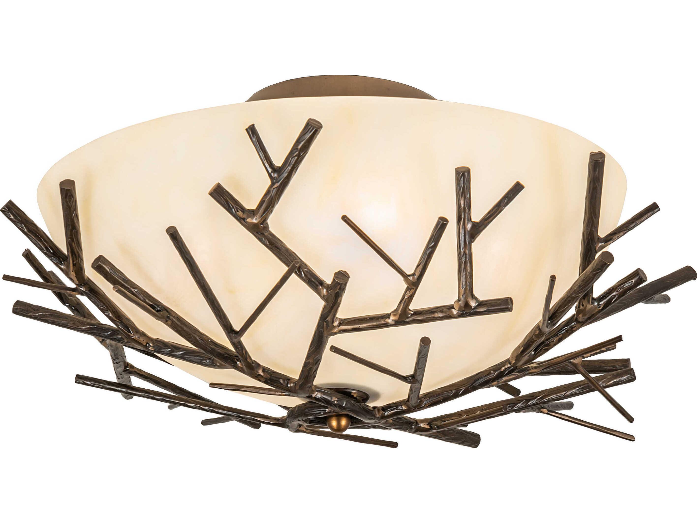 Meyda Branches 4-Light Antique Copper Bowl Round Semi Flush Mount