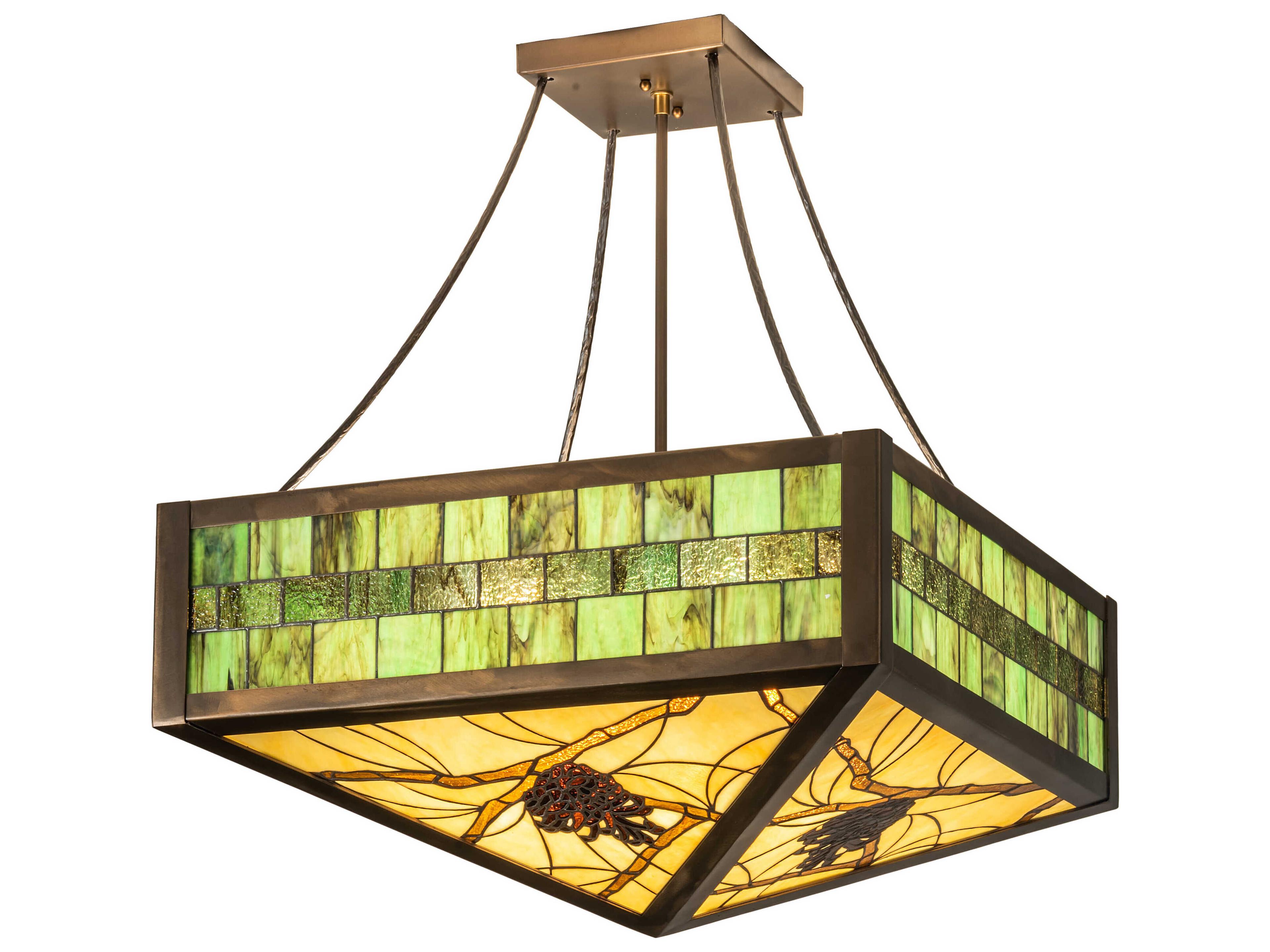 Meyda Pinecone Mahogany Bronze Glass Tiffany Semi Flush Mount